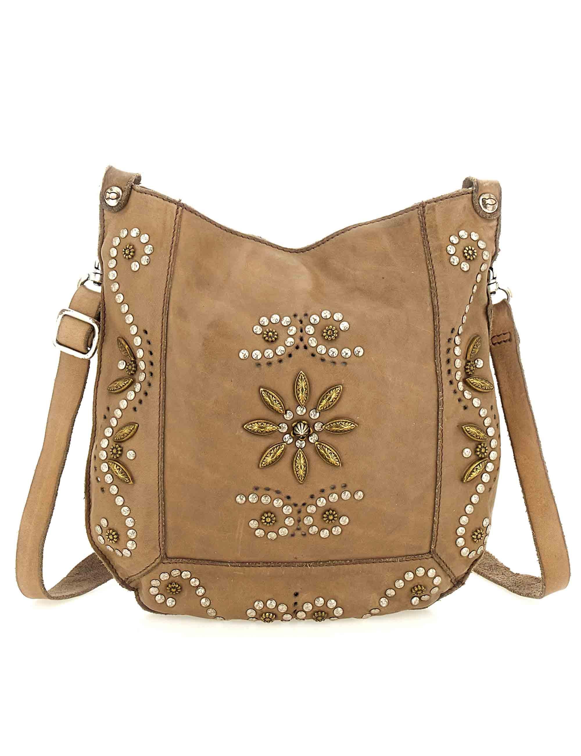 Borse donna Nora in pelle beige con borchie e tracolla C035340ND X3014 C0539 Campomaggi 