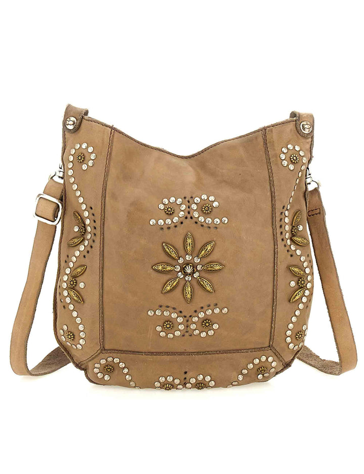 Borse donna Nora in pelle beige con borchie e tracolla C035340ND X3014 C0539 Campomaggi 
