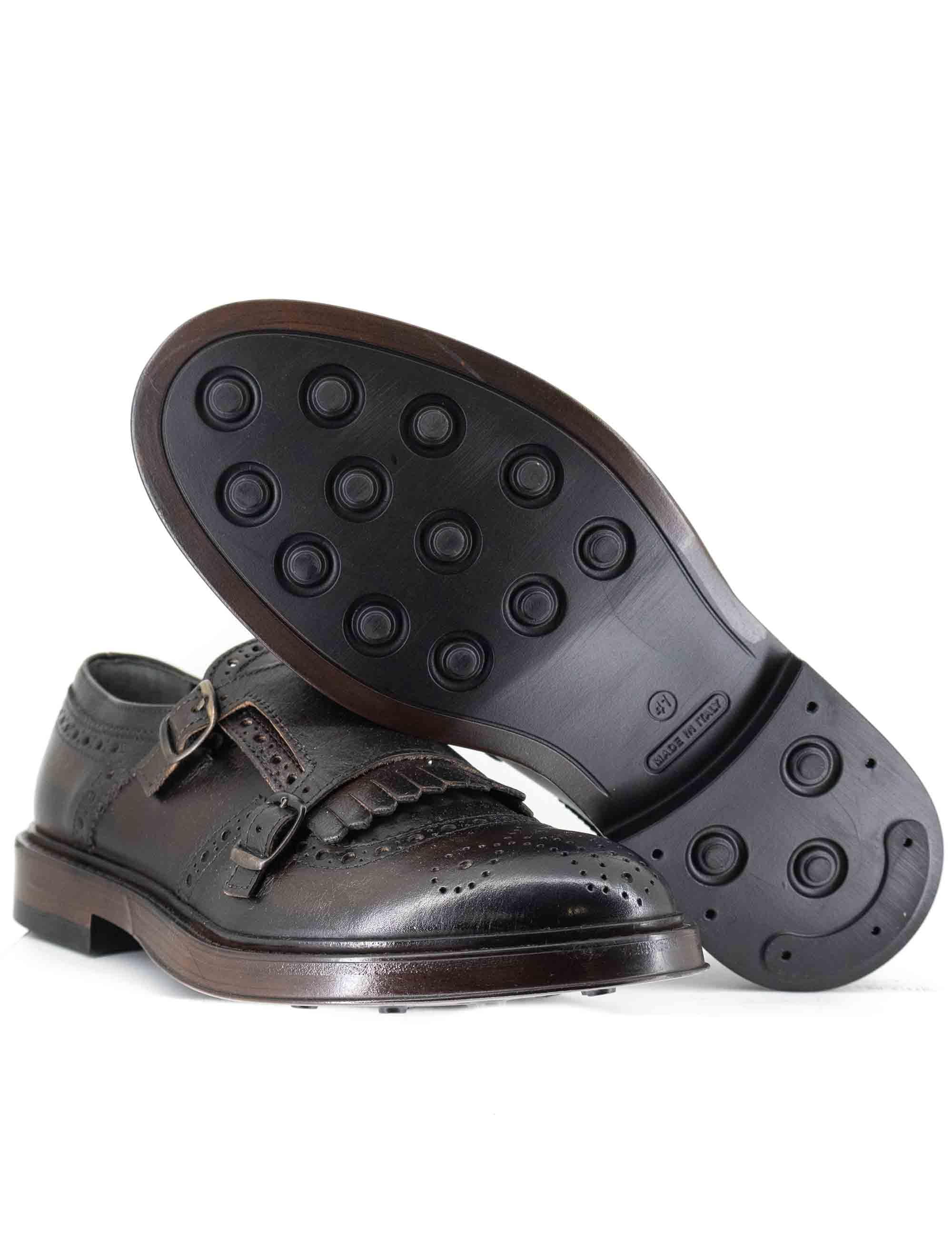 Mocassini uomo in pelle marrone con doppia fibbia e frange SP4001 014 Spatarella 