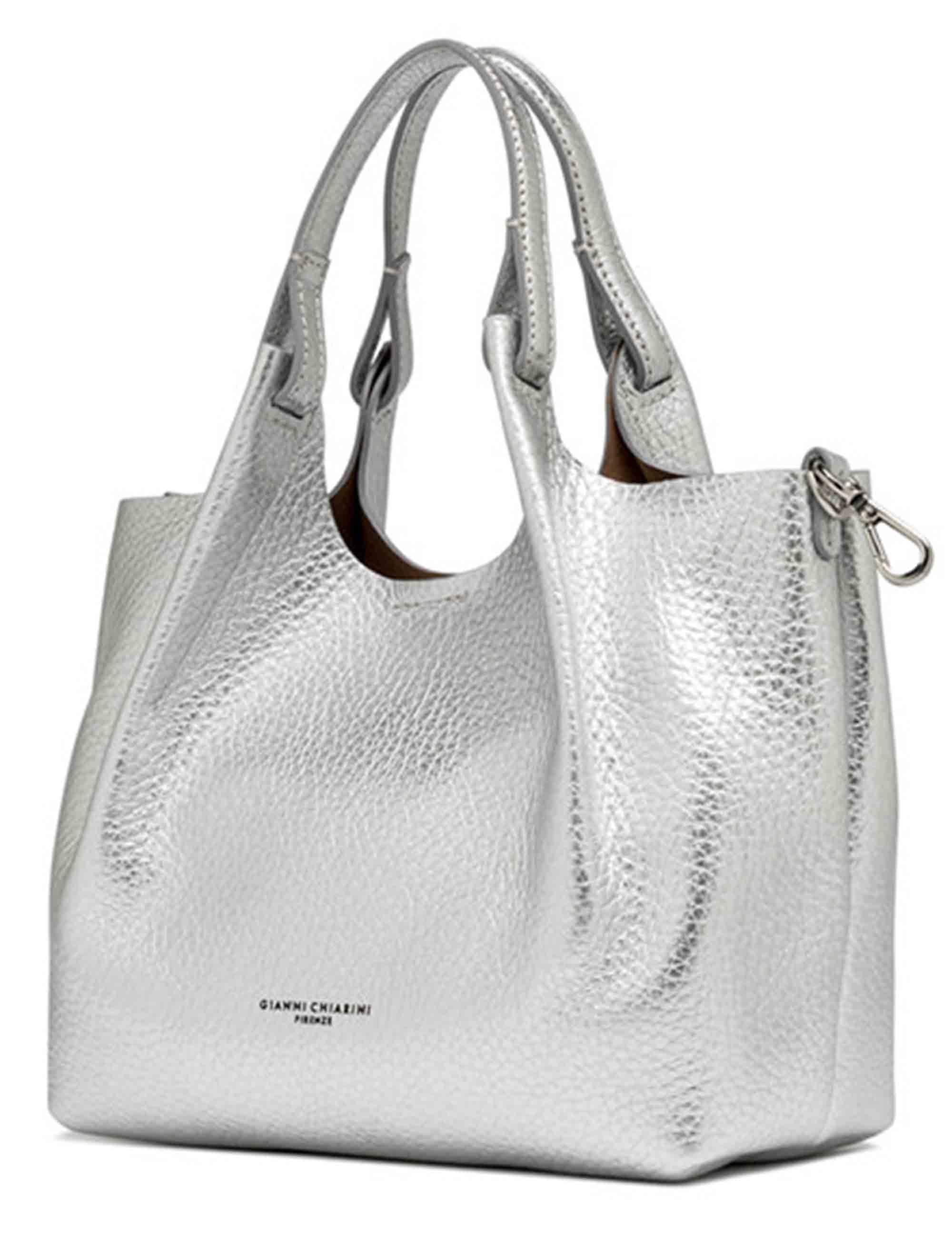 Borse donna Dua in pelle laminata argento con doppi manici e tracolla BS9719 RNGDBL T.U. 14369 Gianni Chiarini 
