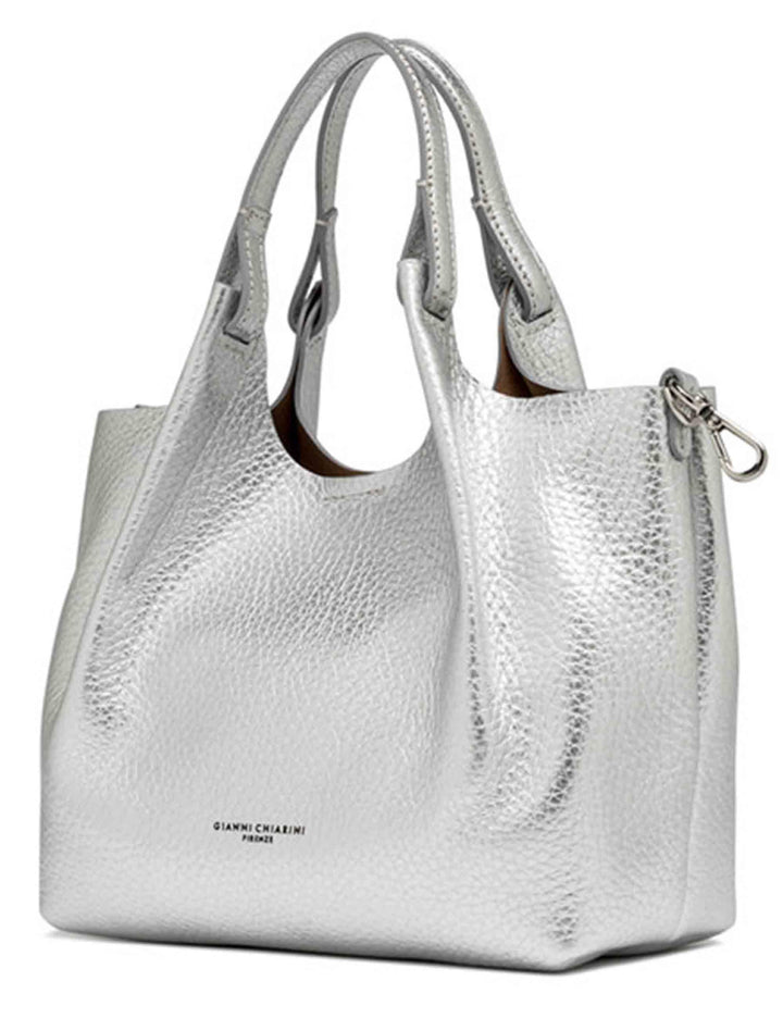 Borse donna Dua in pelle laminata argento con doppi manici e tracolla BS9719 RNGDBL T.U. 14369 Gianni Chiarini 