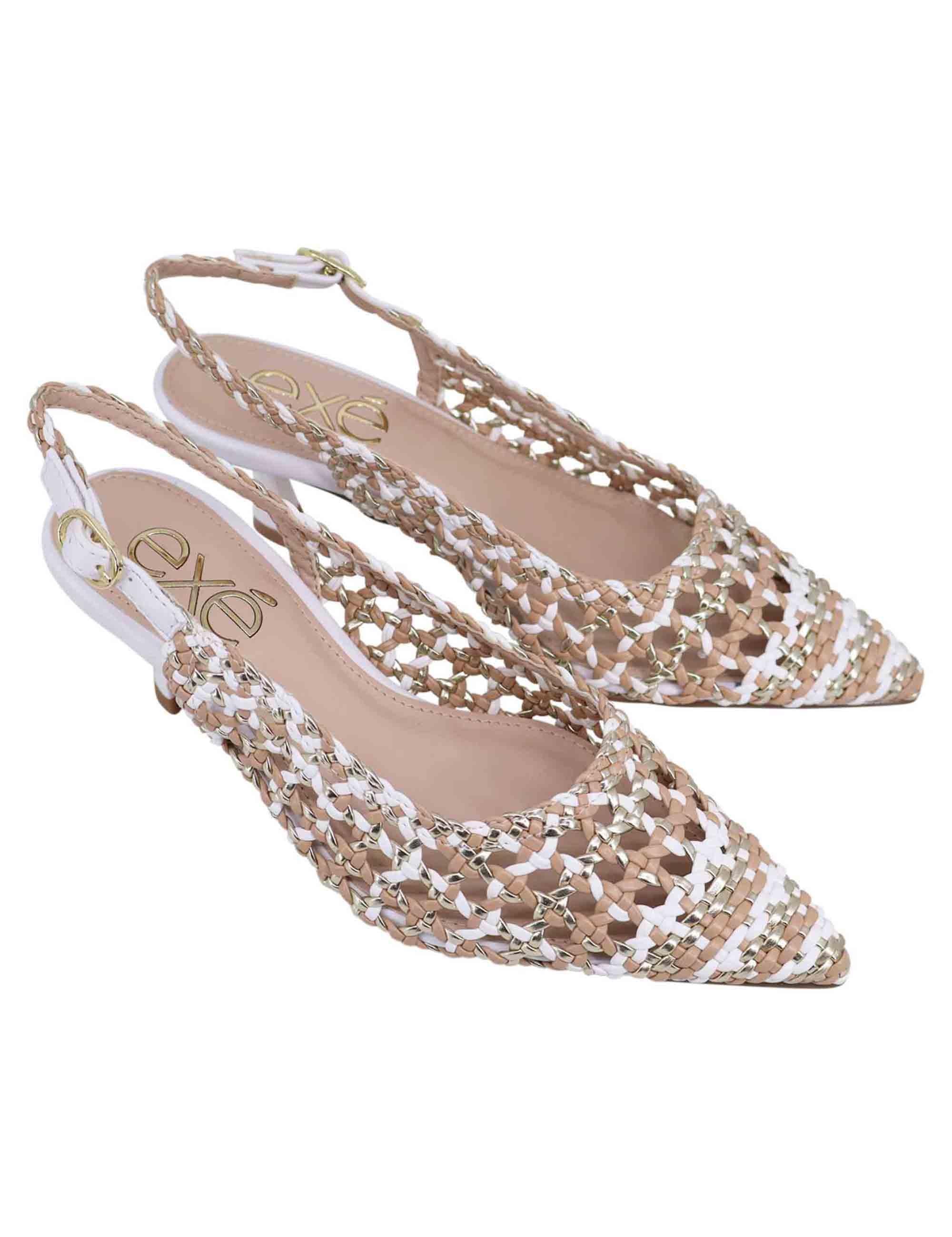 Decollete slingback donna in eco pelle laminata bronzo multicolore con tacco bianco S47008503X84 SELENA 850 Exe 