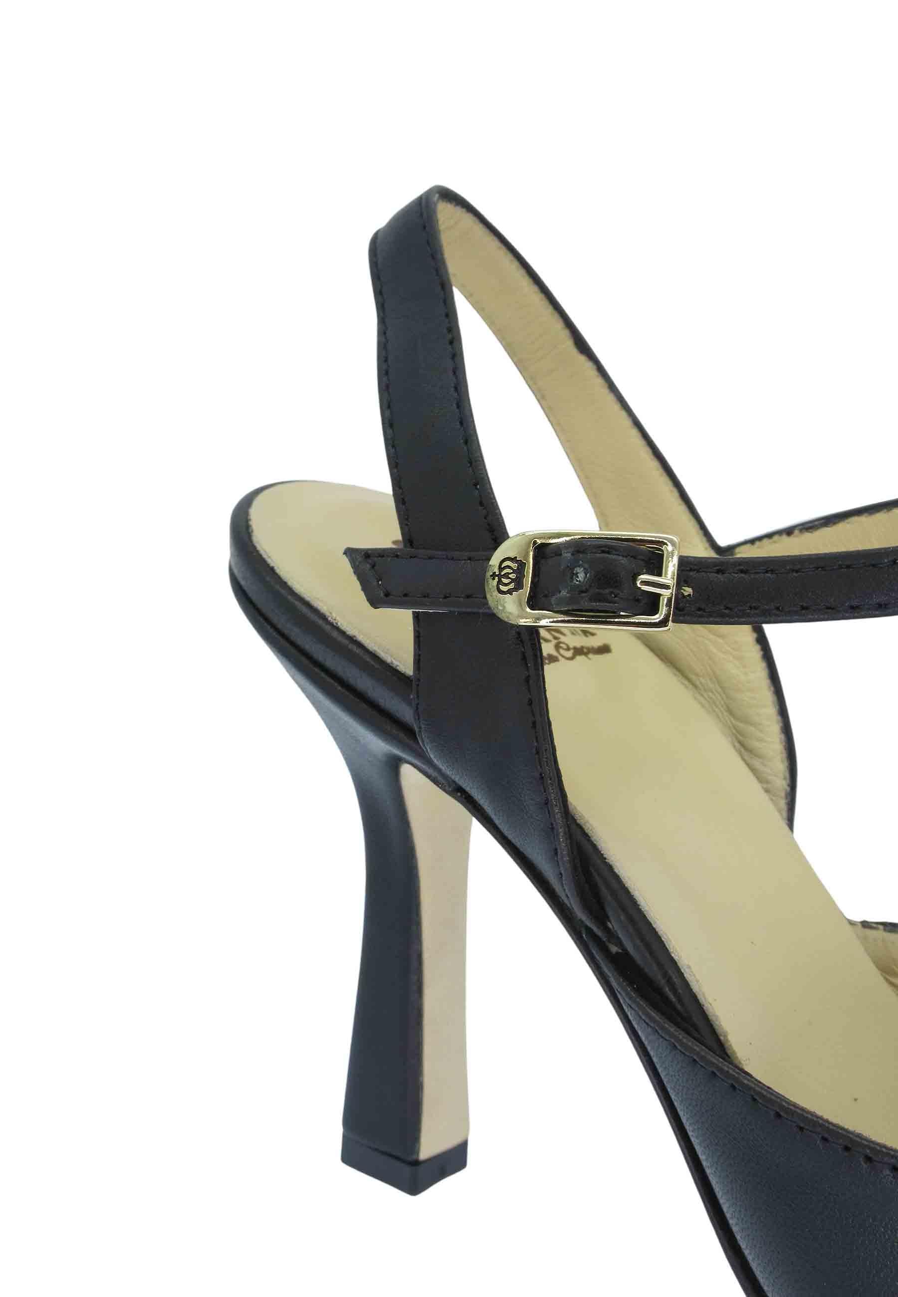 Sandali donna pelle nera tacco alto con cinturini DE1236 001 L'Arianna 