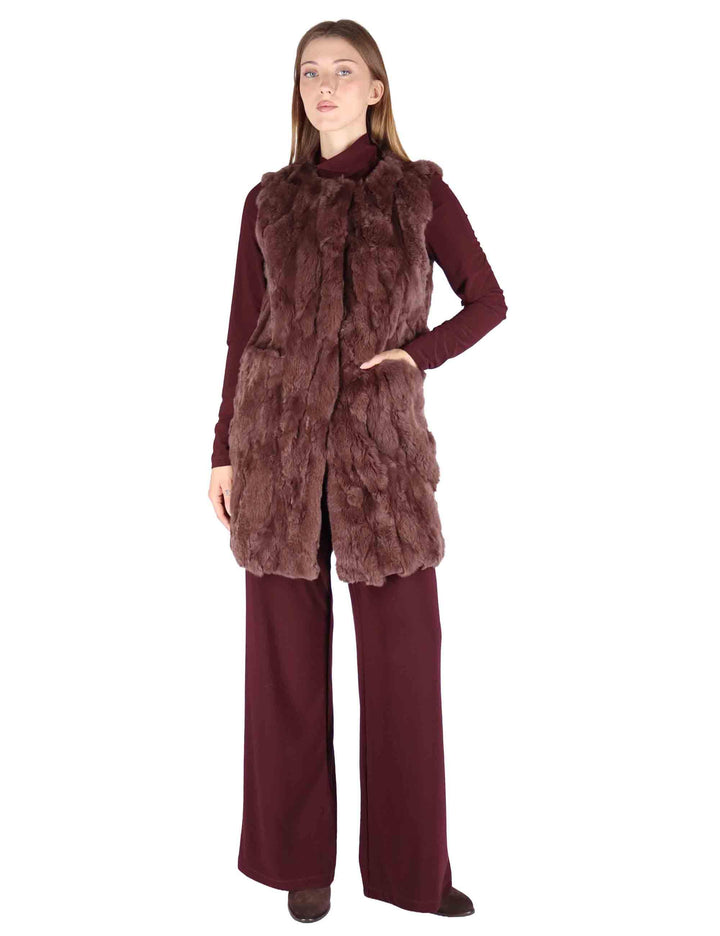 Gilet lunghi donna in lapin bordeaux senza collo SP24165 015 Spatarella 