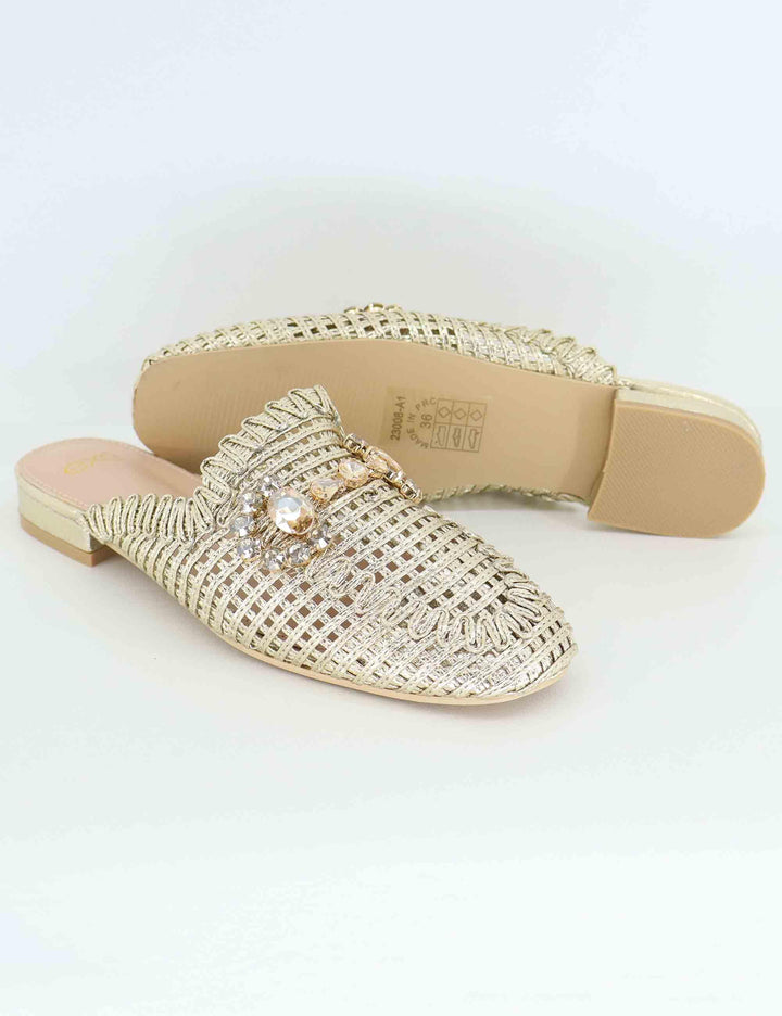 Mule donna in tessuto oro con morsetto U439W0811L46 23008-A1 Exe 