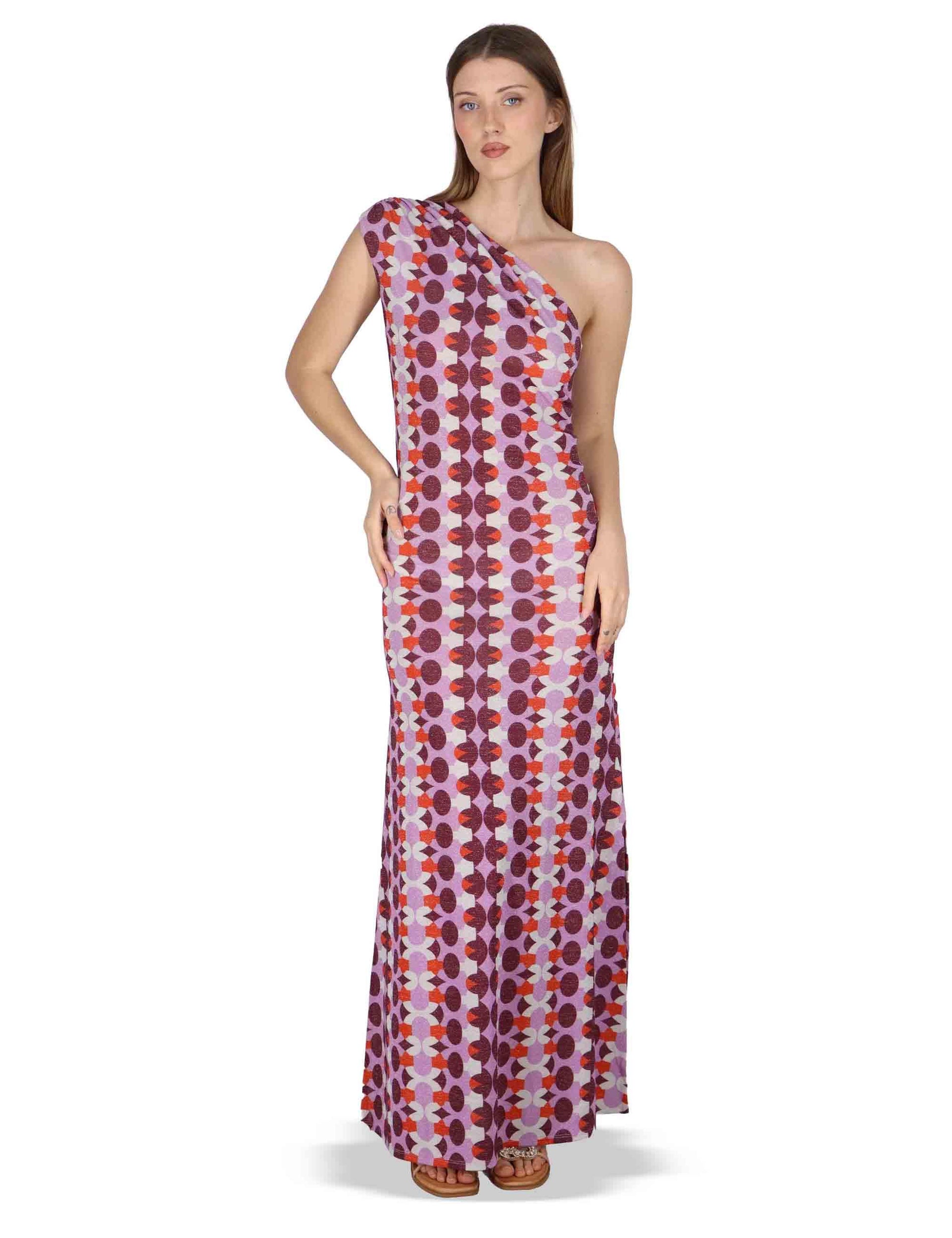 Abiti donna Asymmetric Draped monospalla in tessuto lilla stampato JFAAB0001-F1481-1261 4235 Justmine 