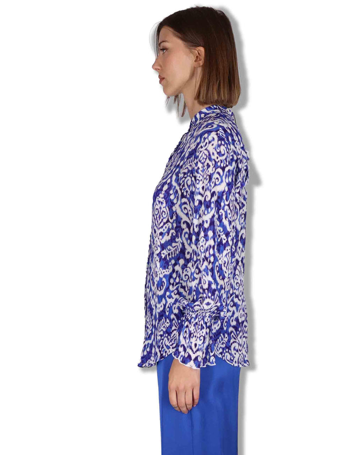 Camicie donna Dreamscape Ikat in viscosa blu stampata maniche lunghe JM558550671 D8098 Maliparmi 