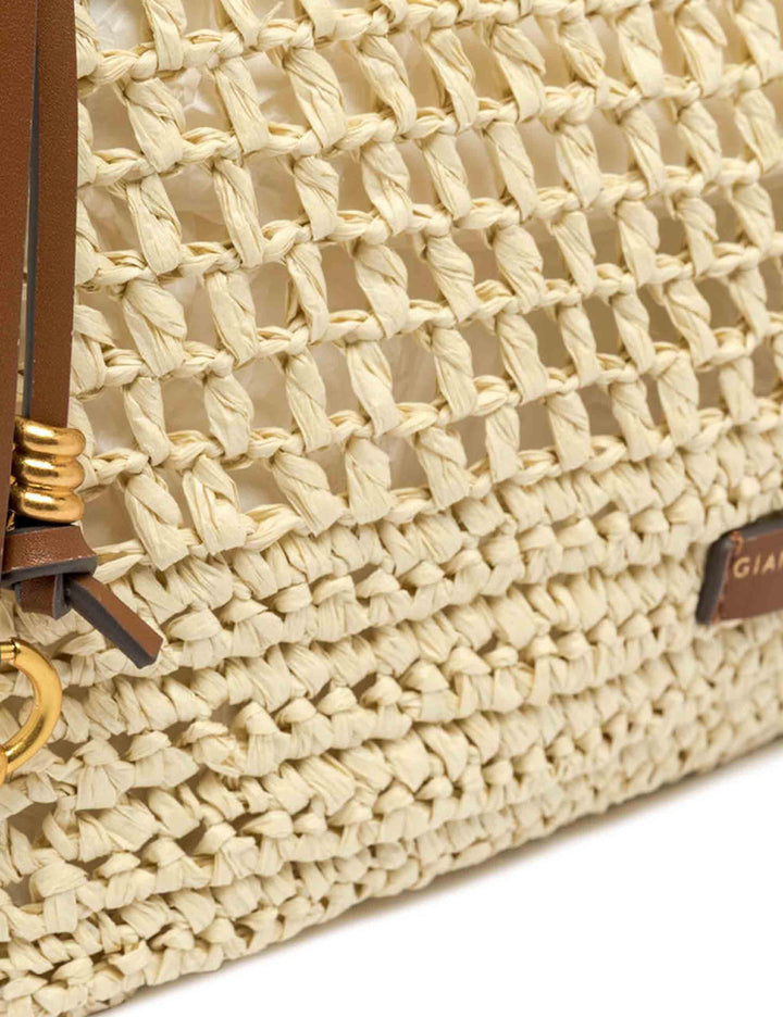 Borse donna Nefeli in rafia naturale con tracolla in pelle in tono removibile BS11950 COMM STR-CRCH 850 Gianni Chiarini 