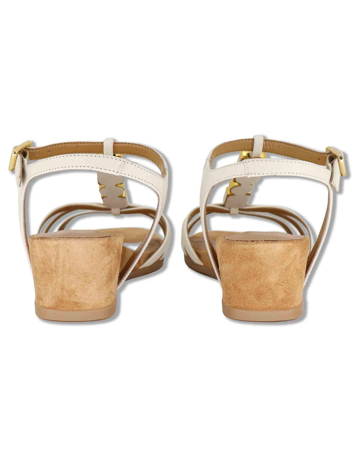 Sandali donna in camoscio cuoio con pietre e zeppa bassa BEDEL GRA IVORY Unisa 