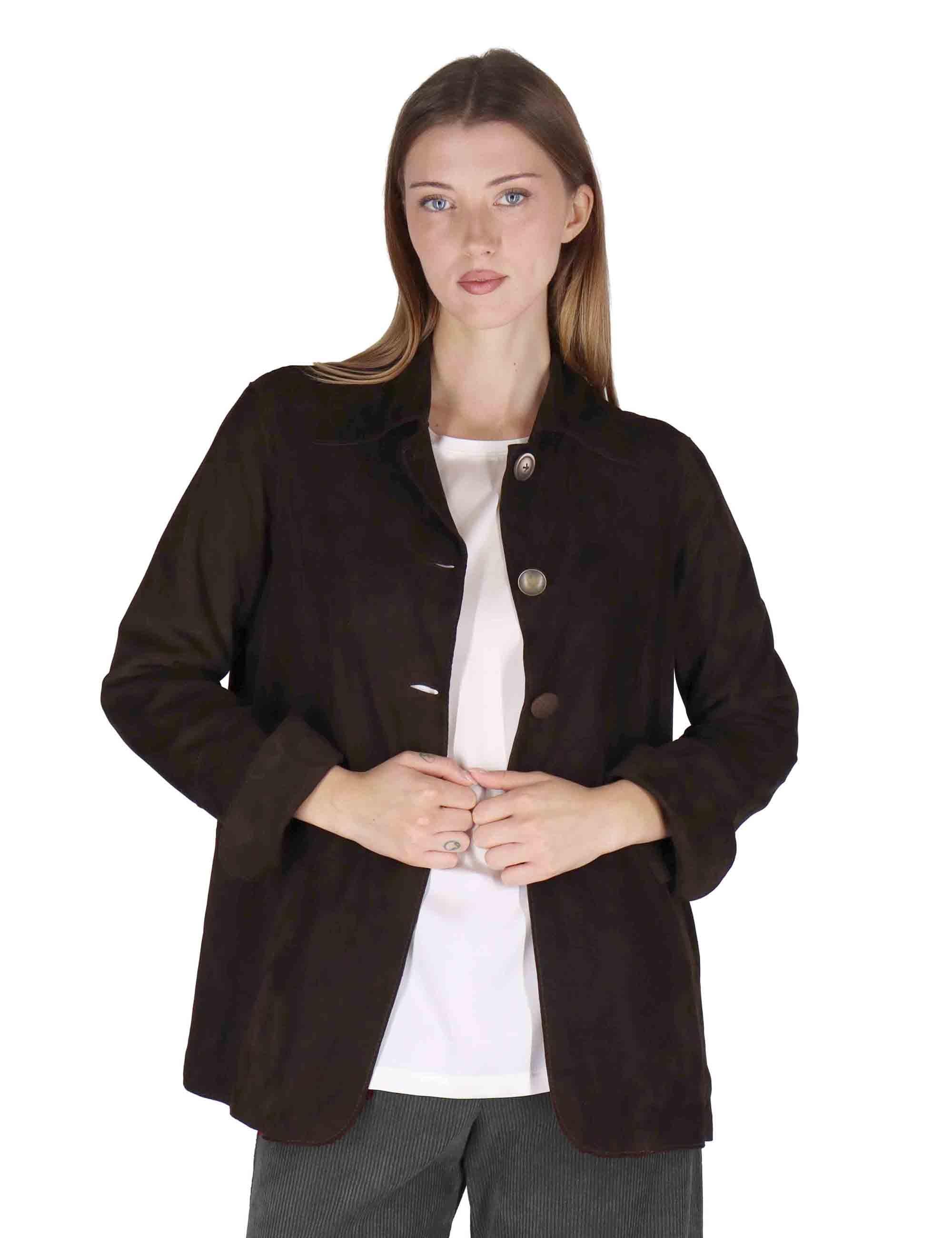 Giacche donna in camoscio marrone con bottoni gioiello SP2427 015 Spatarella 