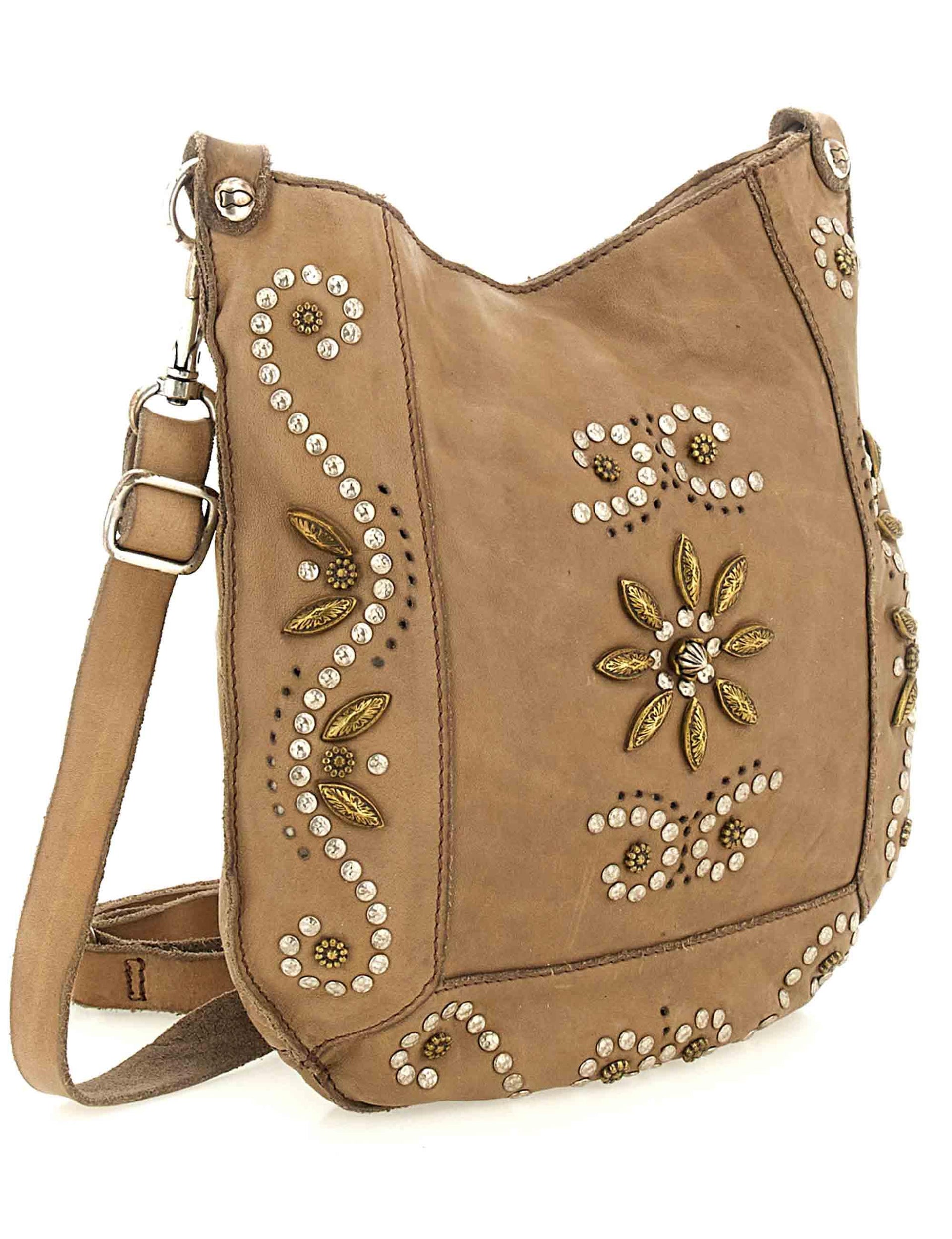 Borse donna Nora in pelle beige con borchie e tracolla C035340ND X3014 C0539 Campomaggi 