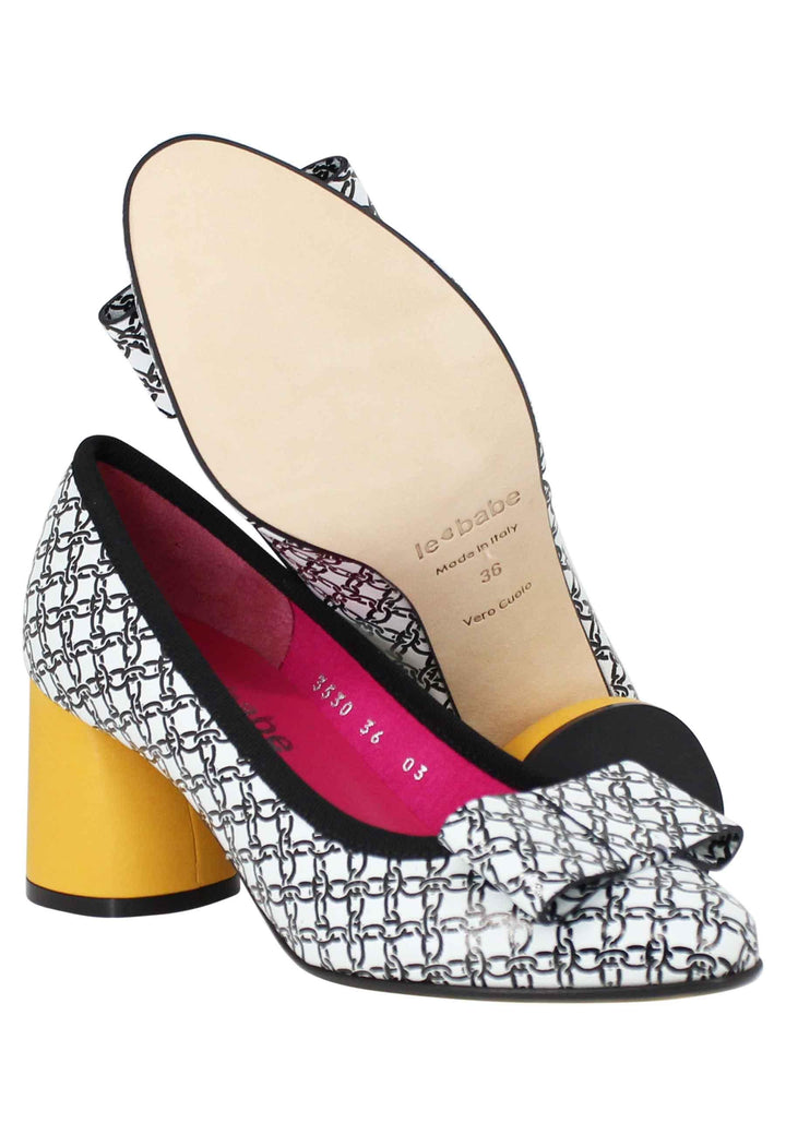 Decollete donna in pelle bianca e nera con tacco alto in contrasto 3530S3 7720 Le Babe 