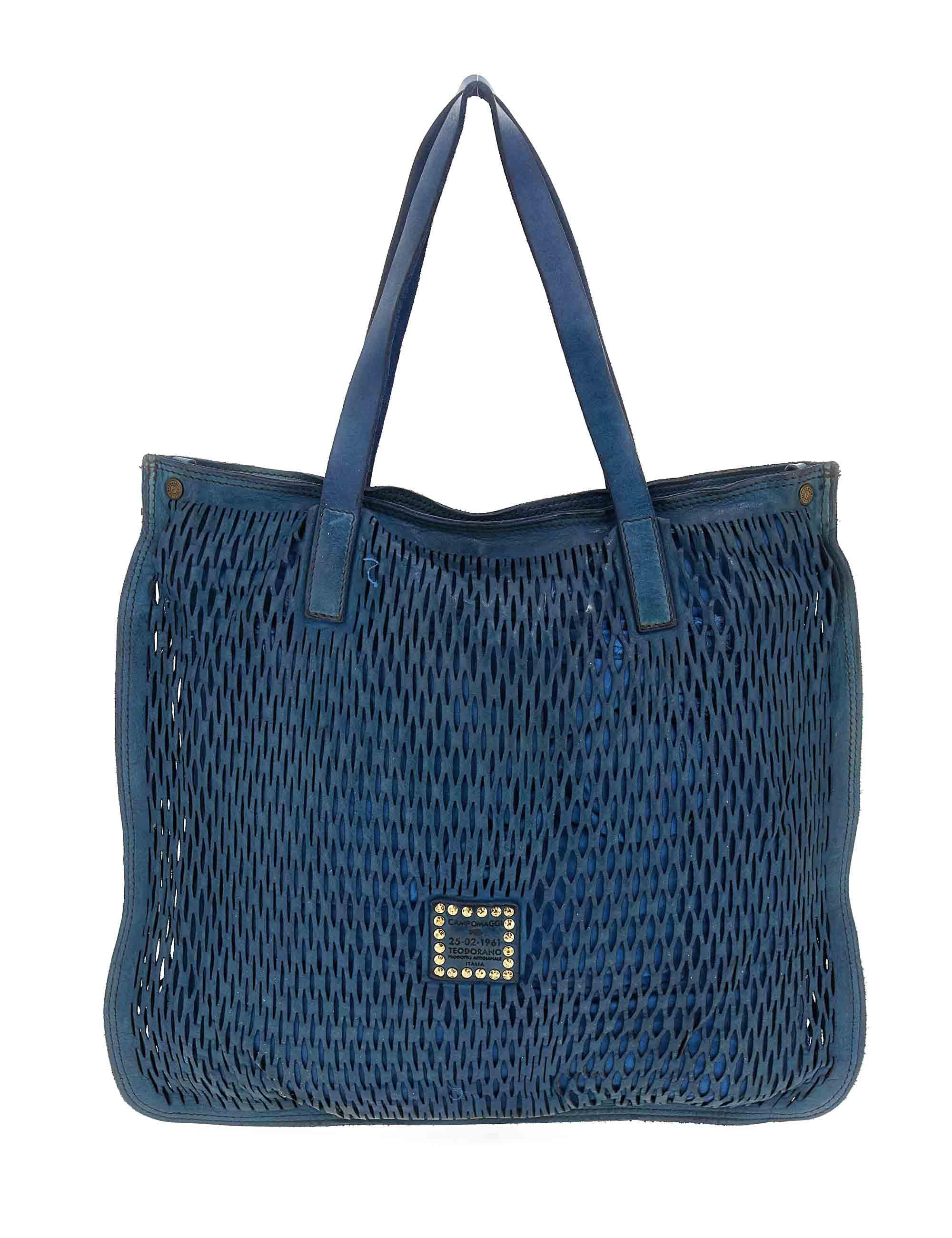 Shopping bag donna Mangrovia in pelle laserata blu C040720ND X2489 C3019 Campomaggi 