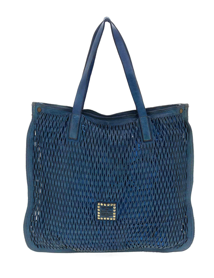 Shopping bag donna Mangrovia in pelle laserata blu C040720ND X2489 C3019 Campomaggi 