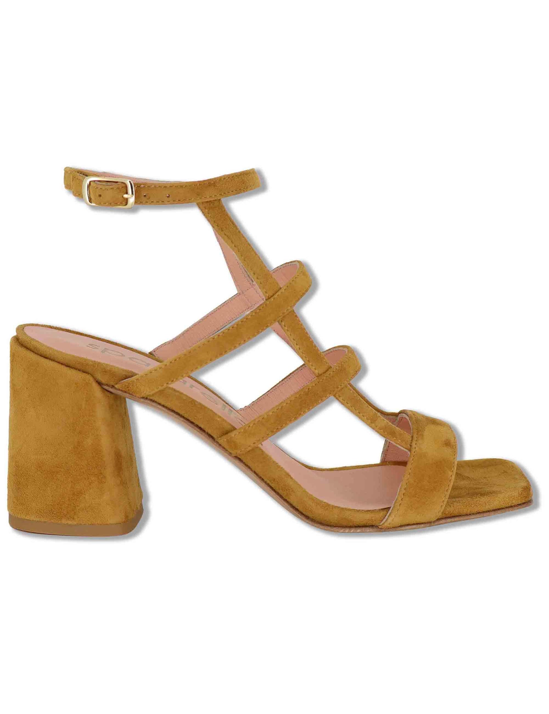 Sandali donna in camoscio cuoio con tacco alto e cinturino alla caviglia SP2523 014 Spatarella 