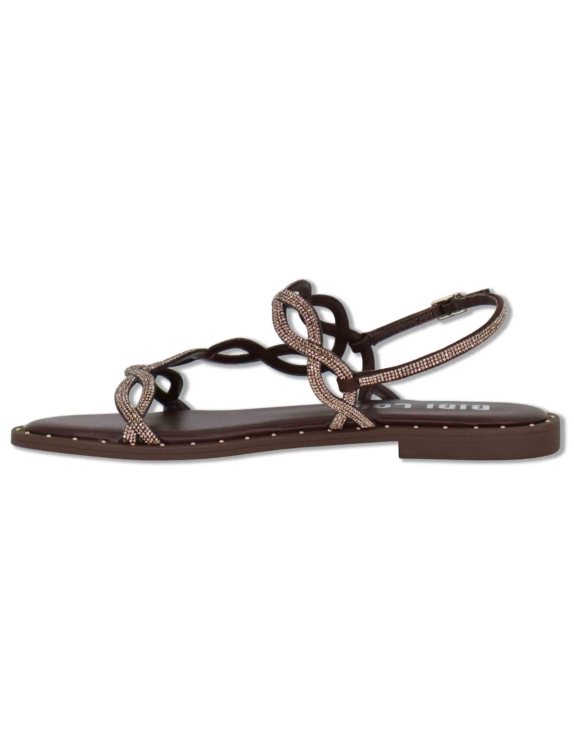 Sandali flat donna in pelle e strass oro con cinturino regolabile Illion 888Z00HG 90-MARRON Bibi Lou 