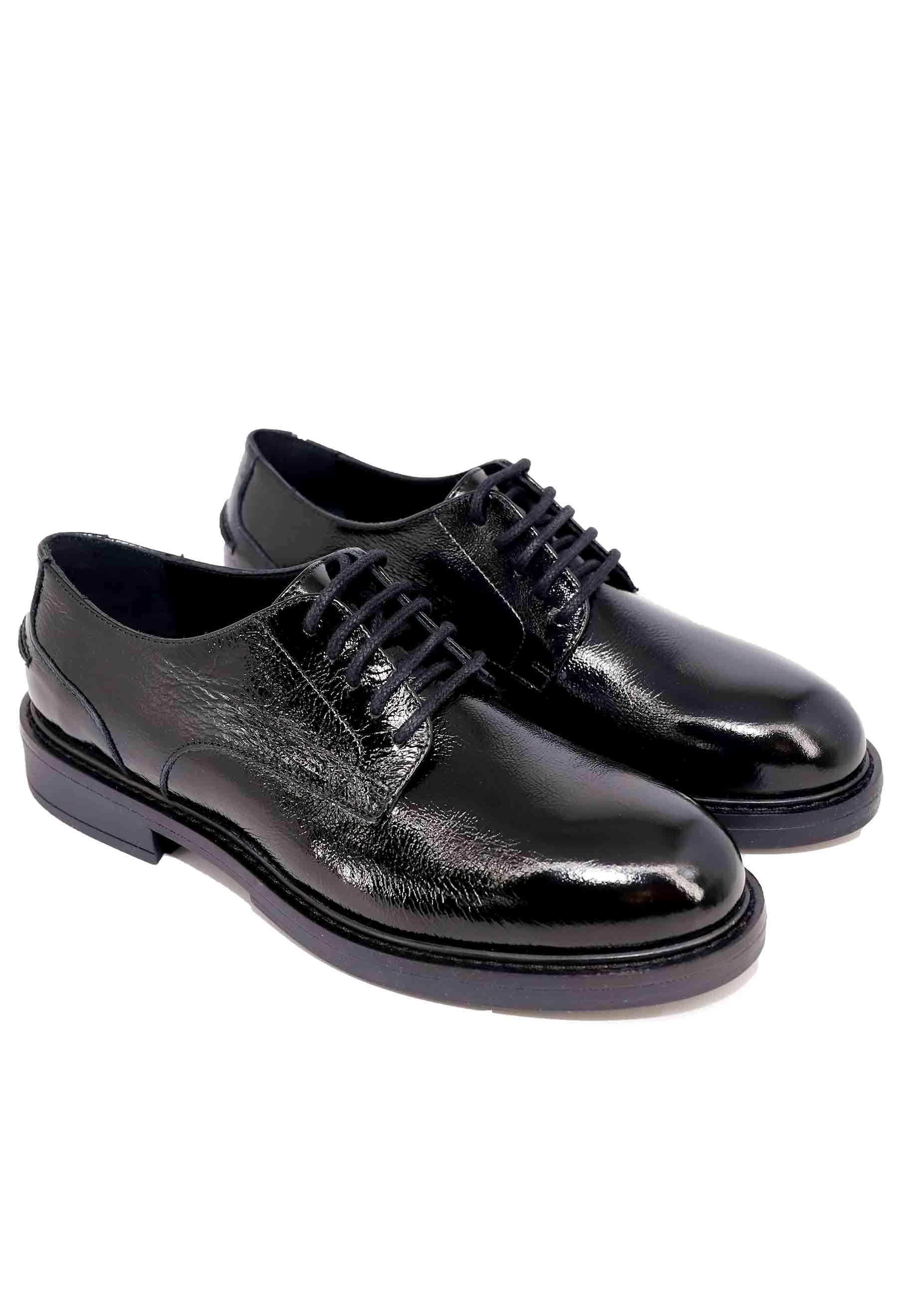 Stringate donna in pelle naplack nero con suola in gomma e tacco basso BG0104 001 Bruno Premi 