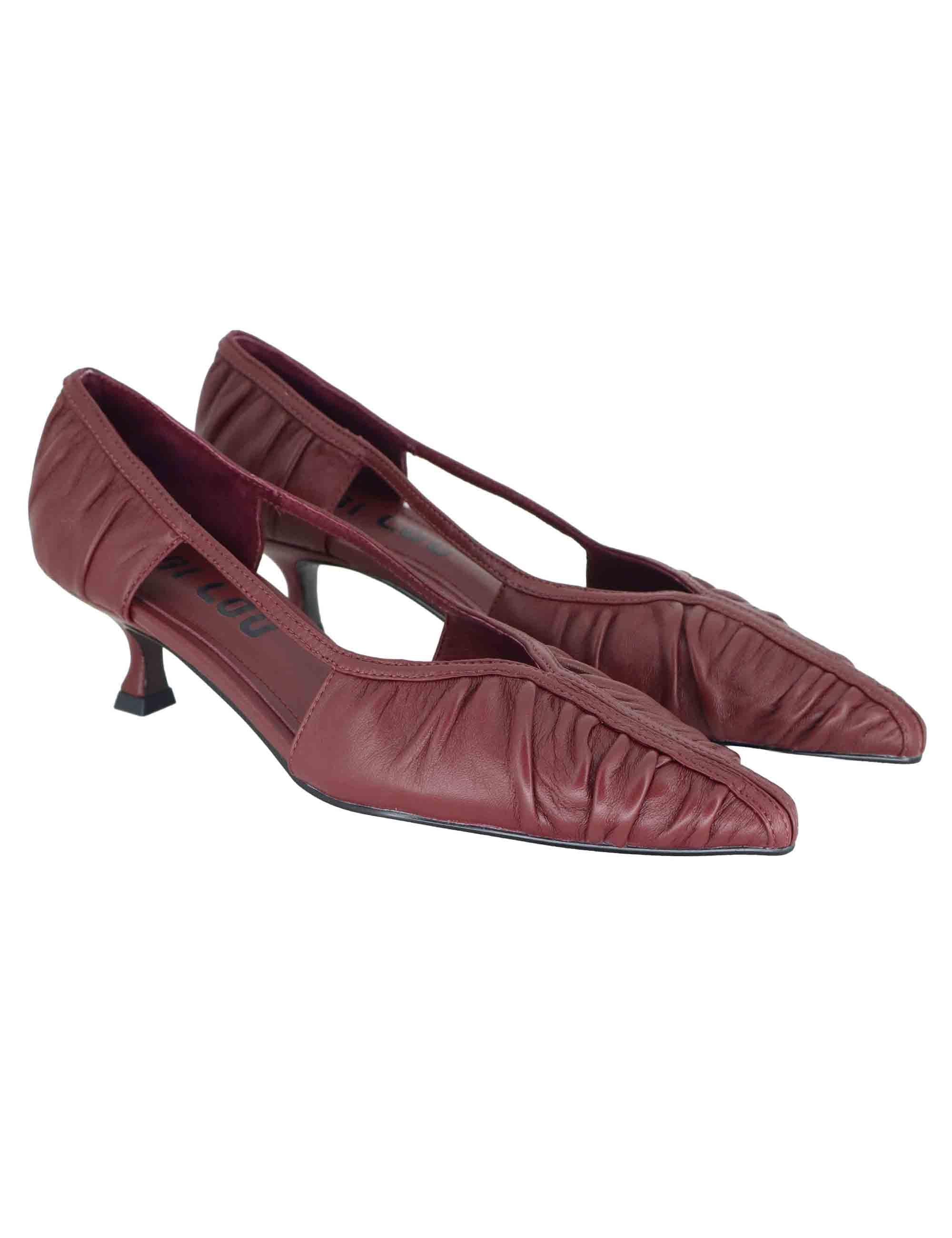 Decollete donna in pelle bordeaux plisse con tacco basso 596Z10VK 40 Bibi Lou 