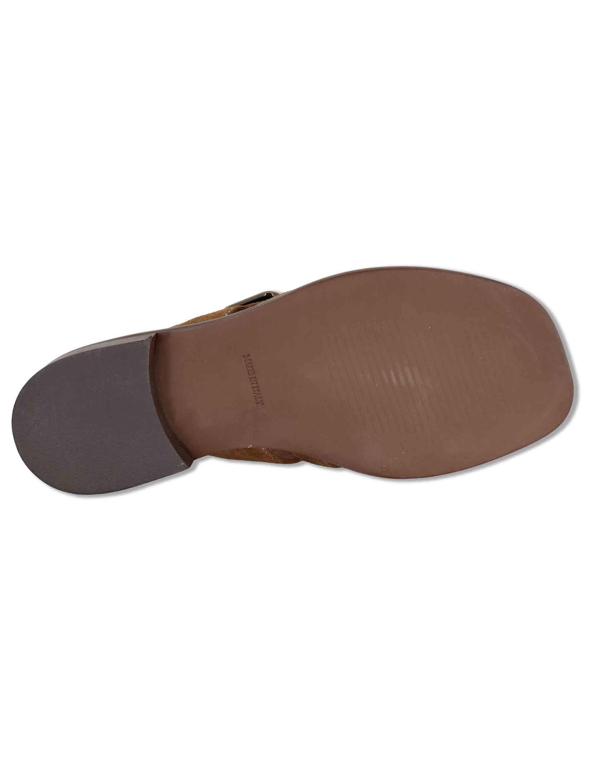 Sandali donna flat in camoscio cuoio con fasce e fibbia laterale SPB603 014 Spatarella 