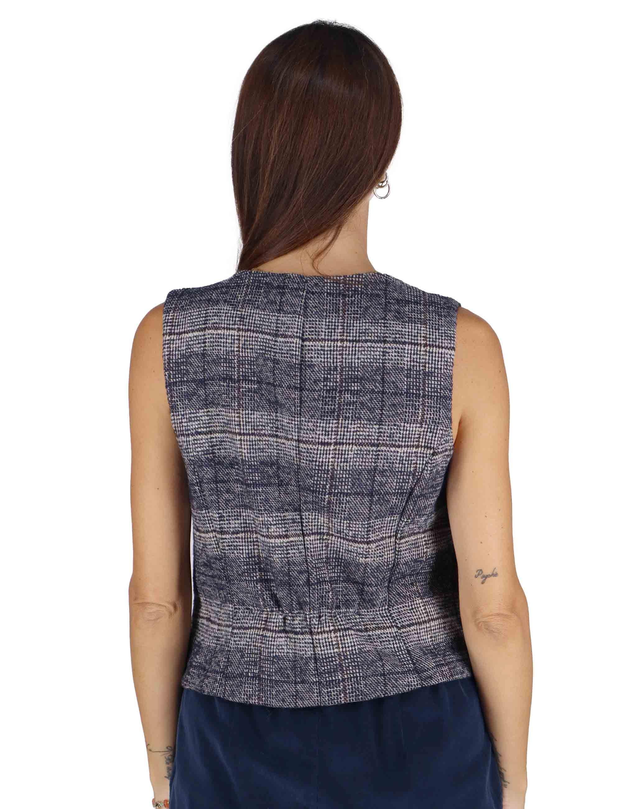 Gilet donna in lana blu con scollo a V e bottoncini 3W25-VANNA GALLE NIGHT TreBarraBi 