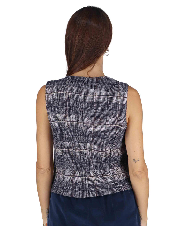 Gilet donna in lana blu con scollo a V e bottoncini 3W25-VANNA GALLE NIGHT TreBarraBi 