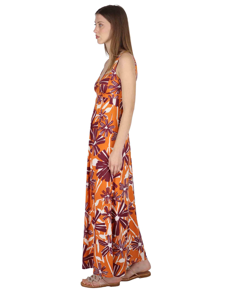 Abiti lunghi Empire donna in jersey arancione con fantasia floreale JFAAB0001-E2769-1244 2102 Justmine 