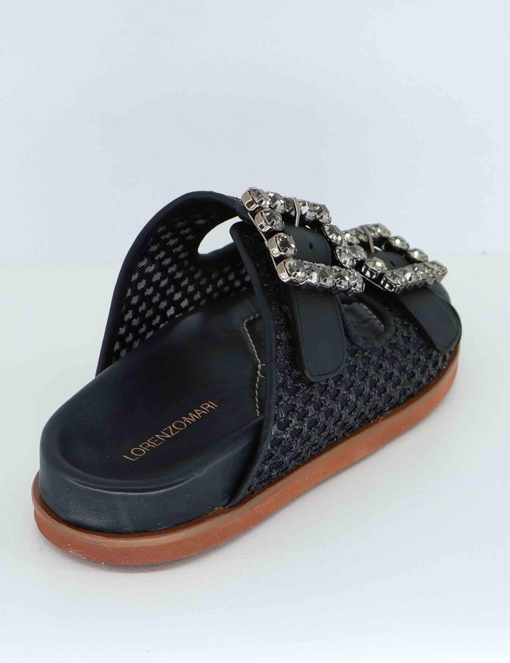 Sandali flat donna in pelle nera con doppia fibbia PRIMULA06 001 Lorenzo Mari 