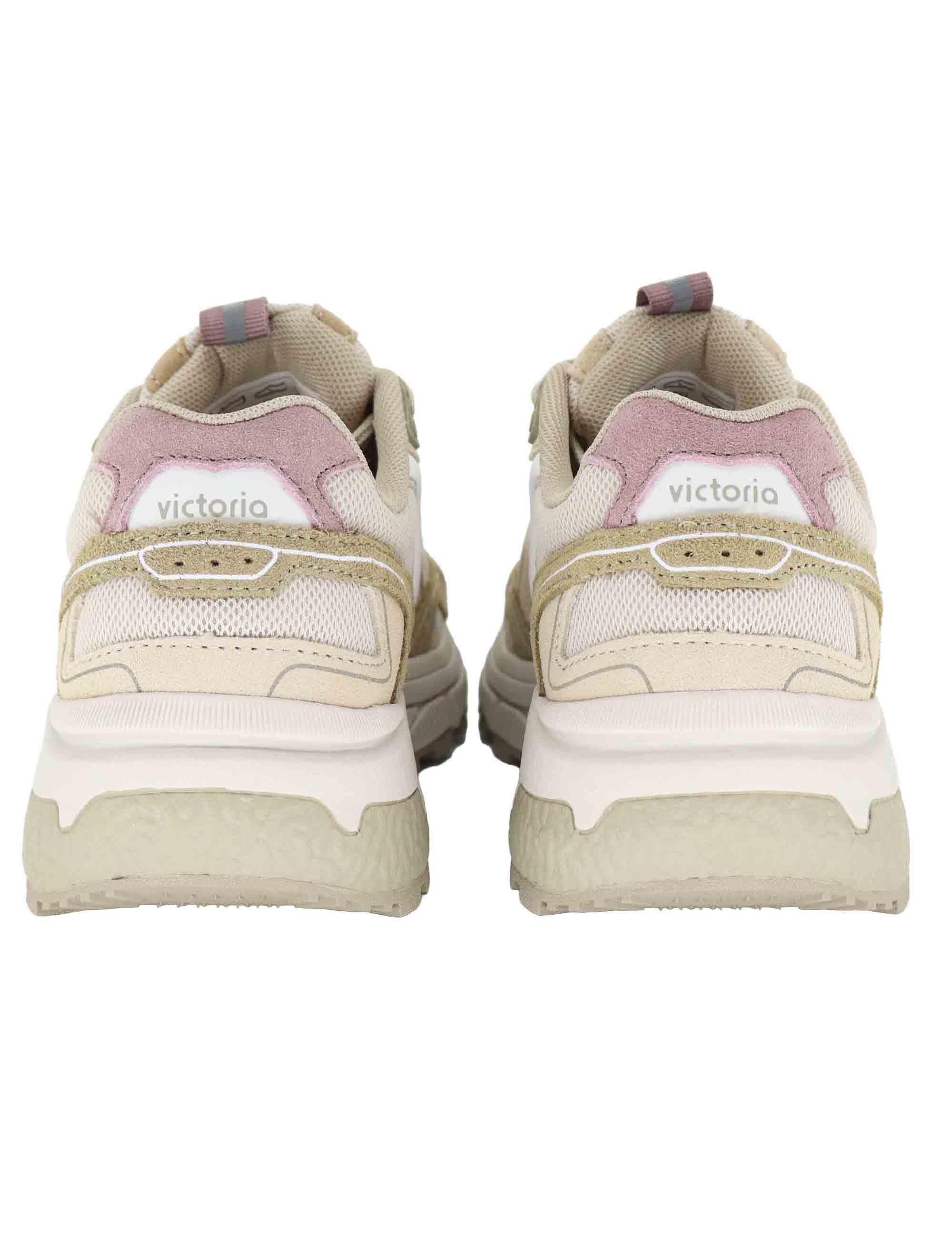 Sneakers donna in tessuto e pelle beige 8809103 Beige Victoria 