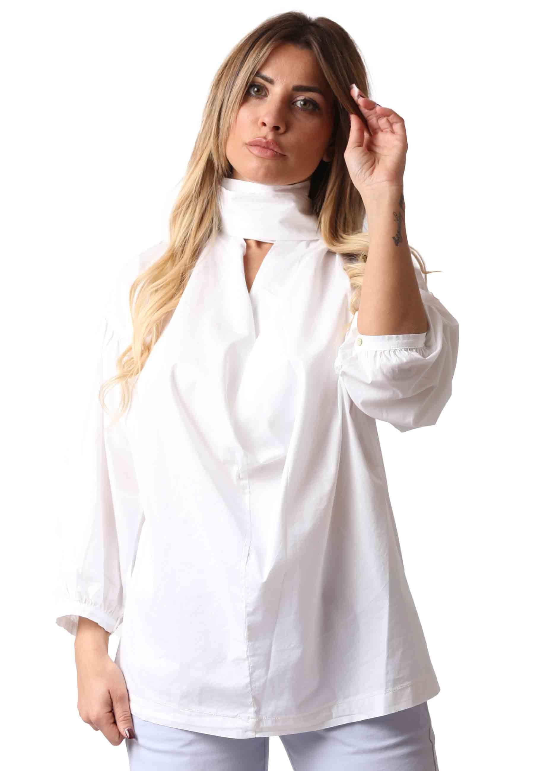 Camicia donna Cuscus in cotone bianco nodo al collo CUSCUS 100 TreBarraBi 