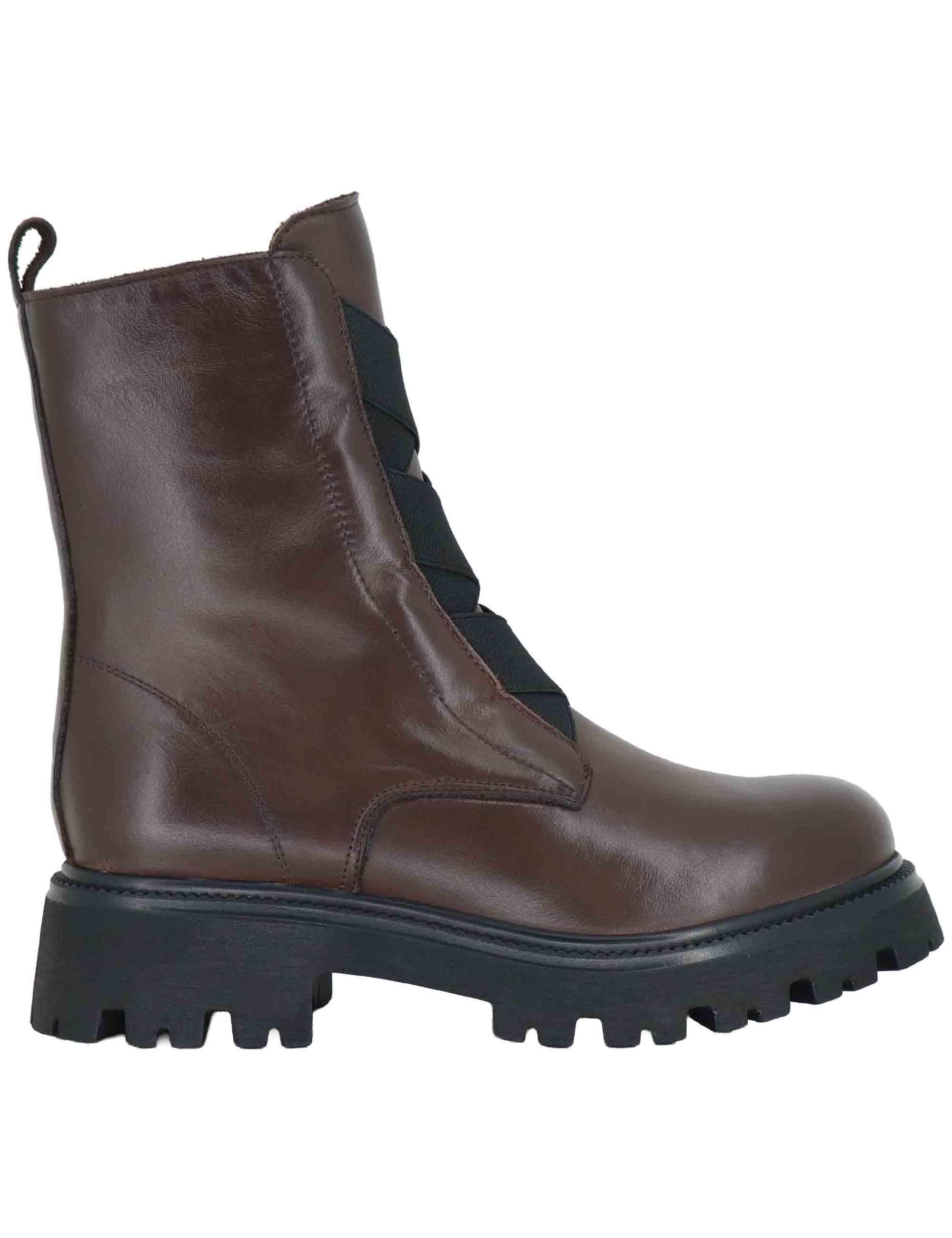 Stivaletti anfibi donna in pelle marrone con elastici e suola carrarmato GAIA 13 014 Tattoo 