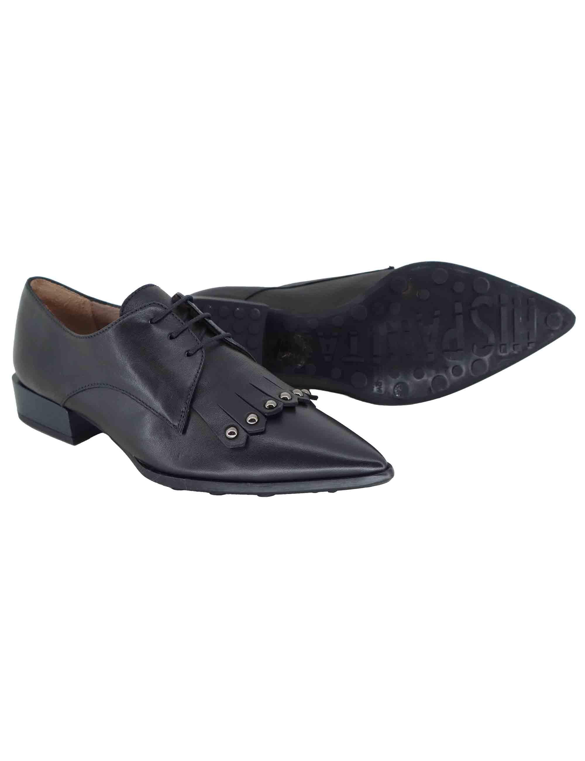 Stringate donna in pelle nera con frange e tecco basso HI254263 C002 Hispanitas 