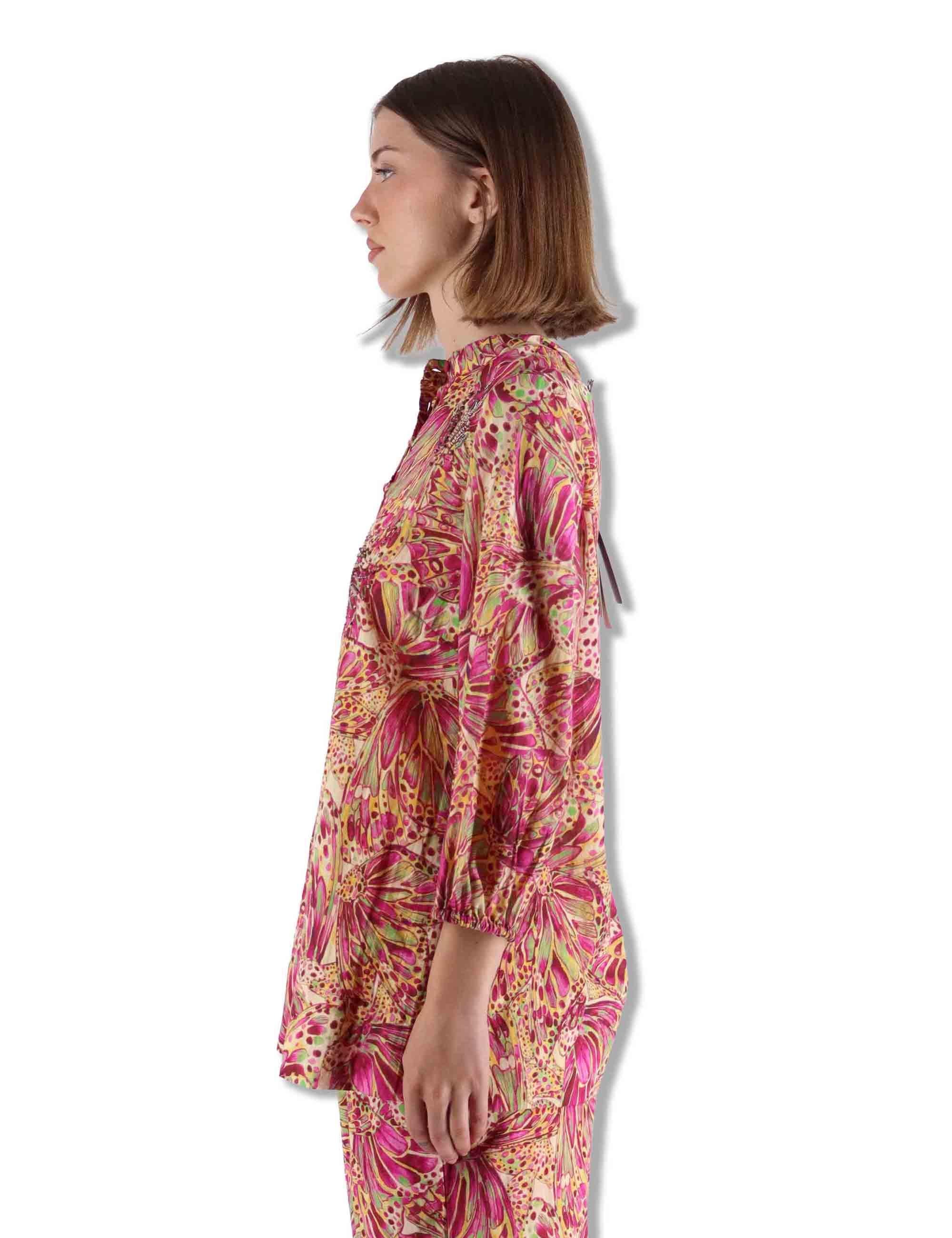 Camicie donna Sweet Butterfly in cotone stampato rosso maniche 3/4 JM557415217 B7008 Maliparmi 