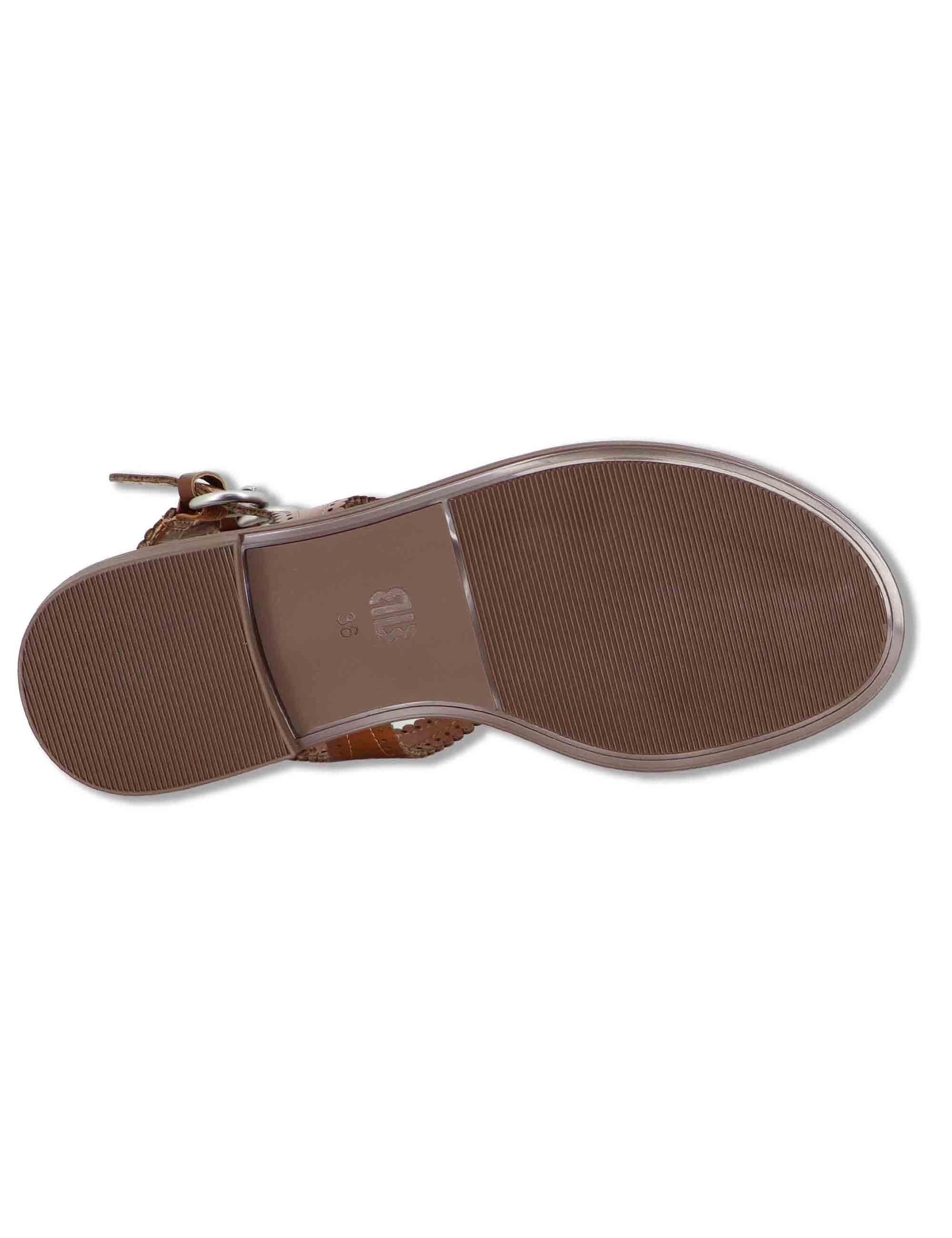 Sandali donna in pelle cuoio con tacco basso e cinturini Zasi 895Z80HG 92-CUERO Bibi Lou 