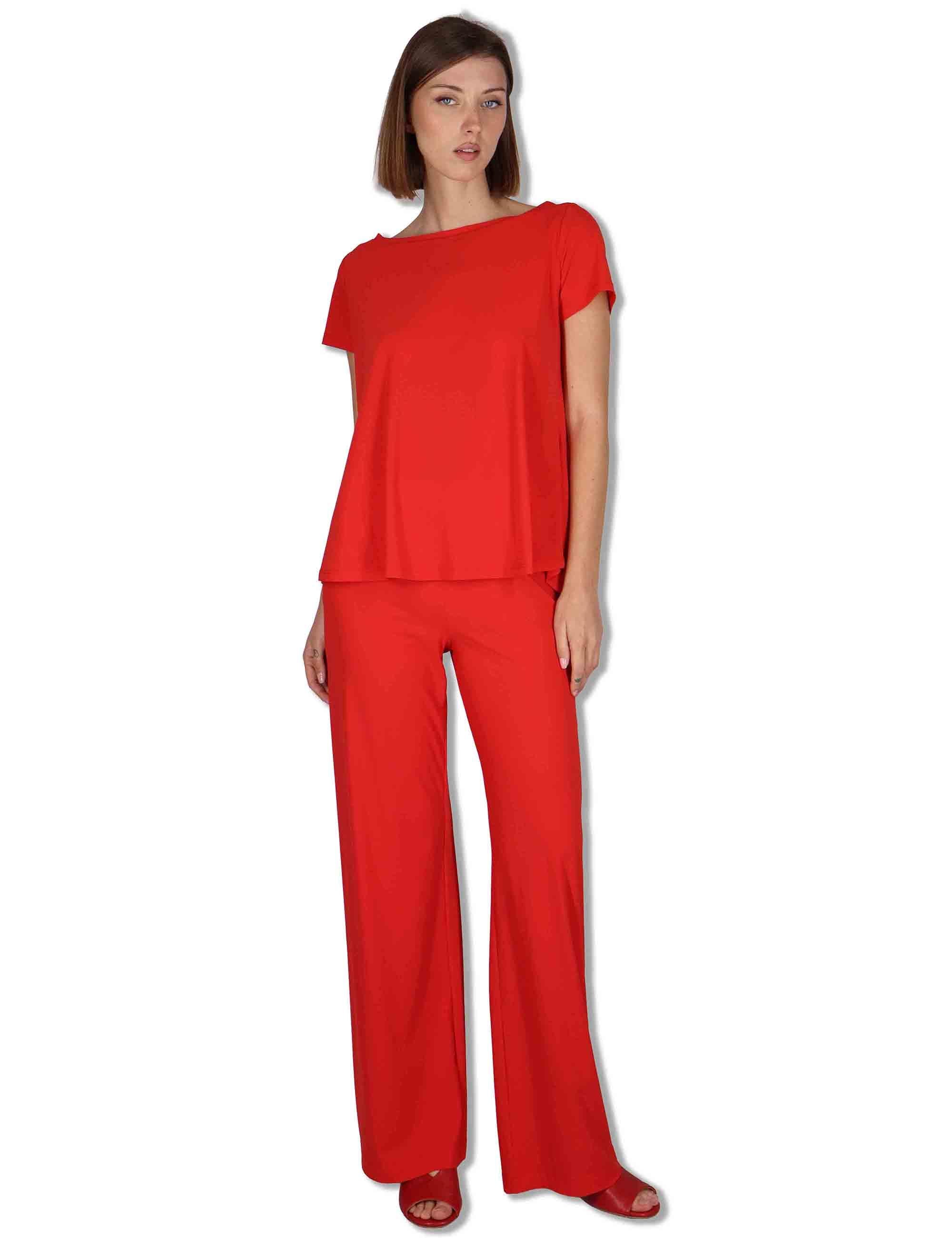 Pantaloni donna Soft in Jersey rosso con gamba comoda ed elastico JH753070210 30000 Maliparmi 