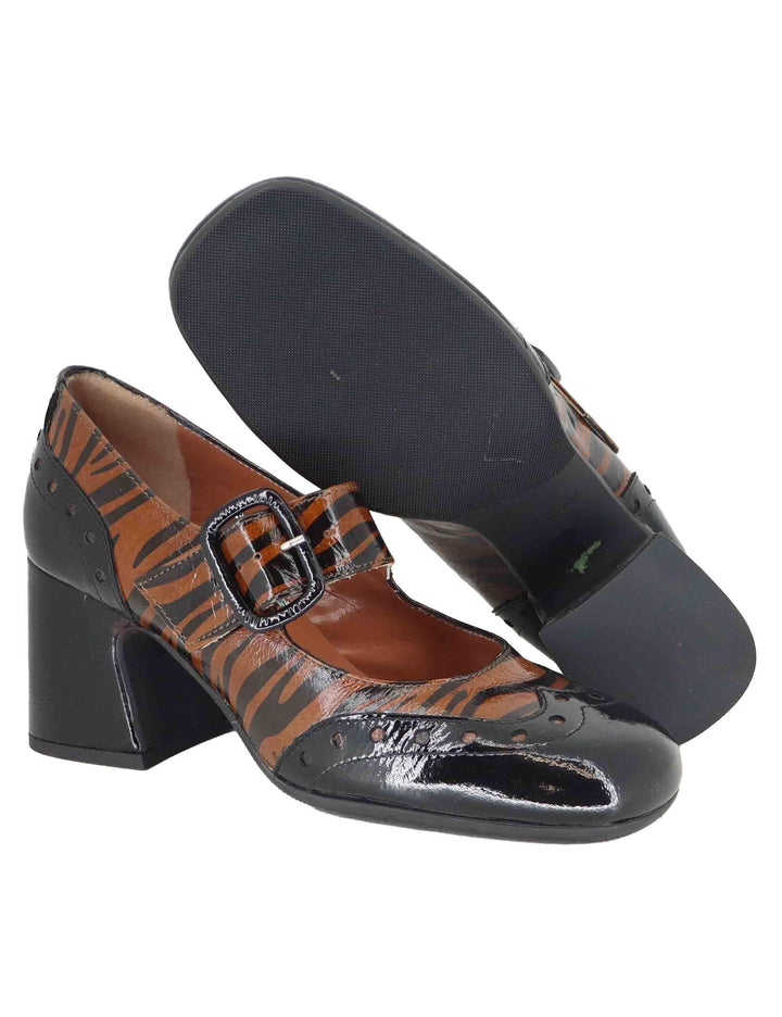 Decollete donna in pelle vernice animalier con cinturino sul collo piede 5122Z 001 Les Venues 