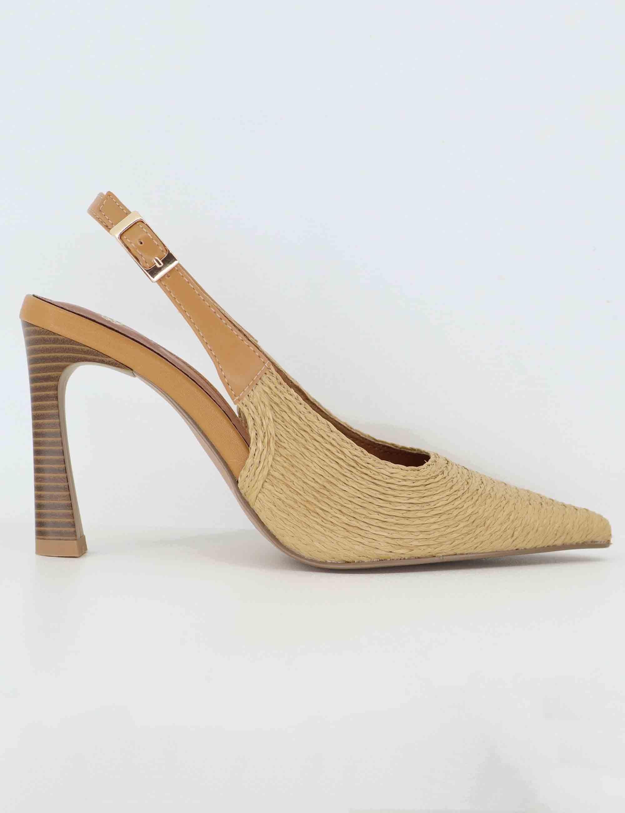 Slingback donna in rafia camel con tacco alto U4700900566M 900 C Exe 