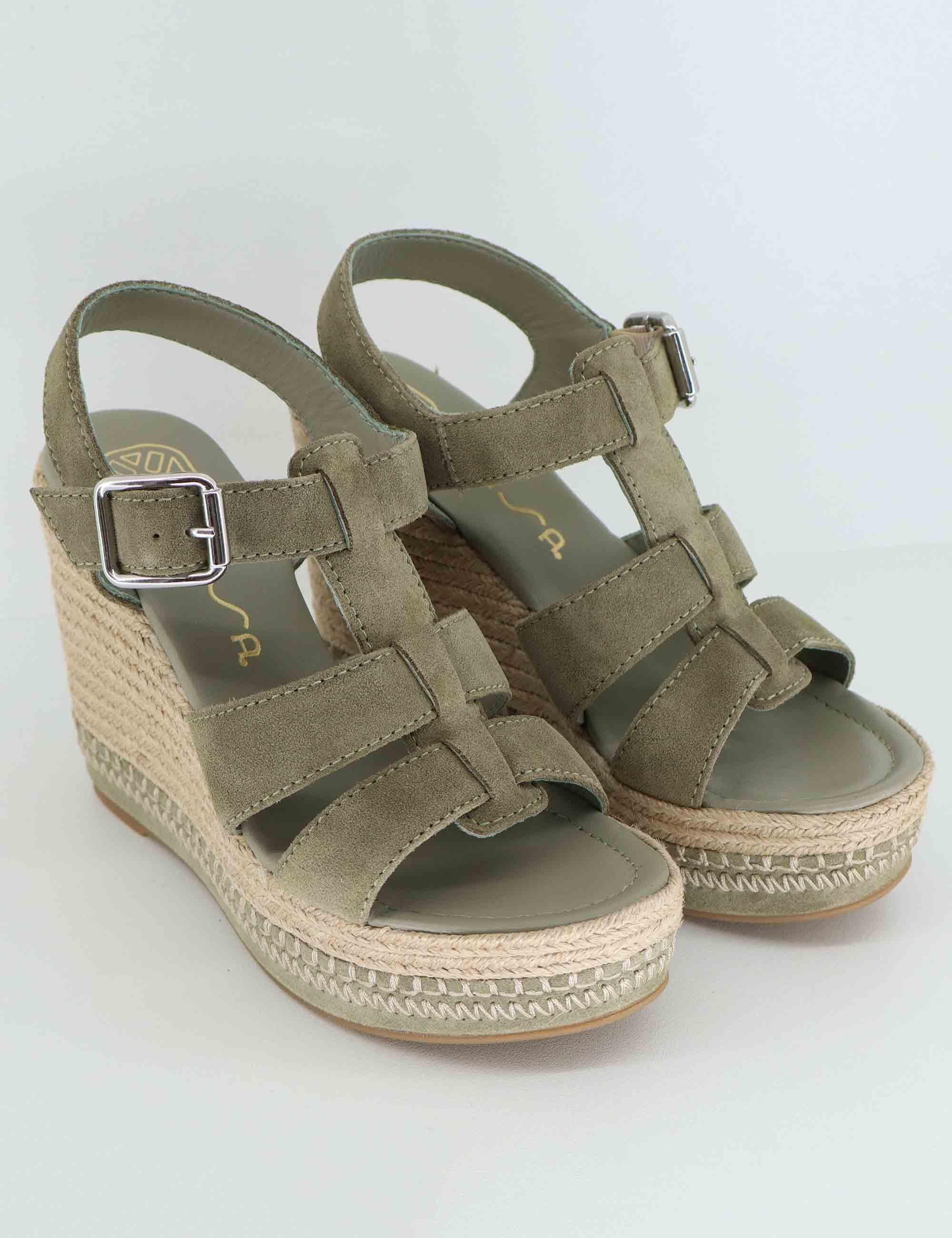 Sandali espadrillas donna in camoscio verde con zeppa alta MAYARA BS_MATCHA Unisa 