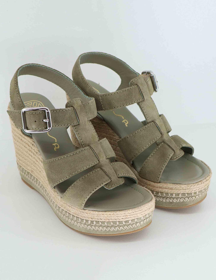 Sandali espadrillas donna in camoscio verde con zeppa alta MAYARA BS_MATCHA Unisa 