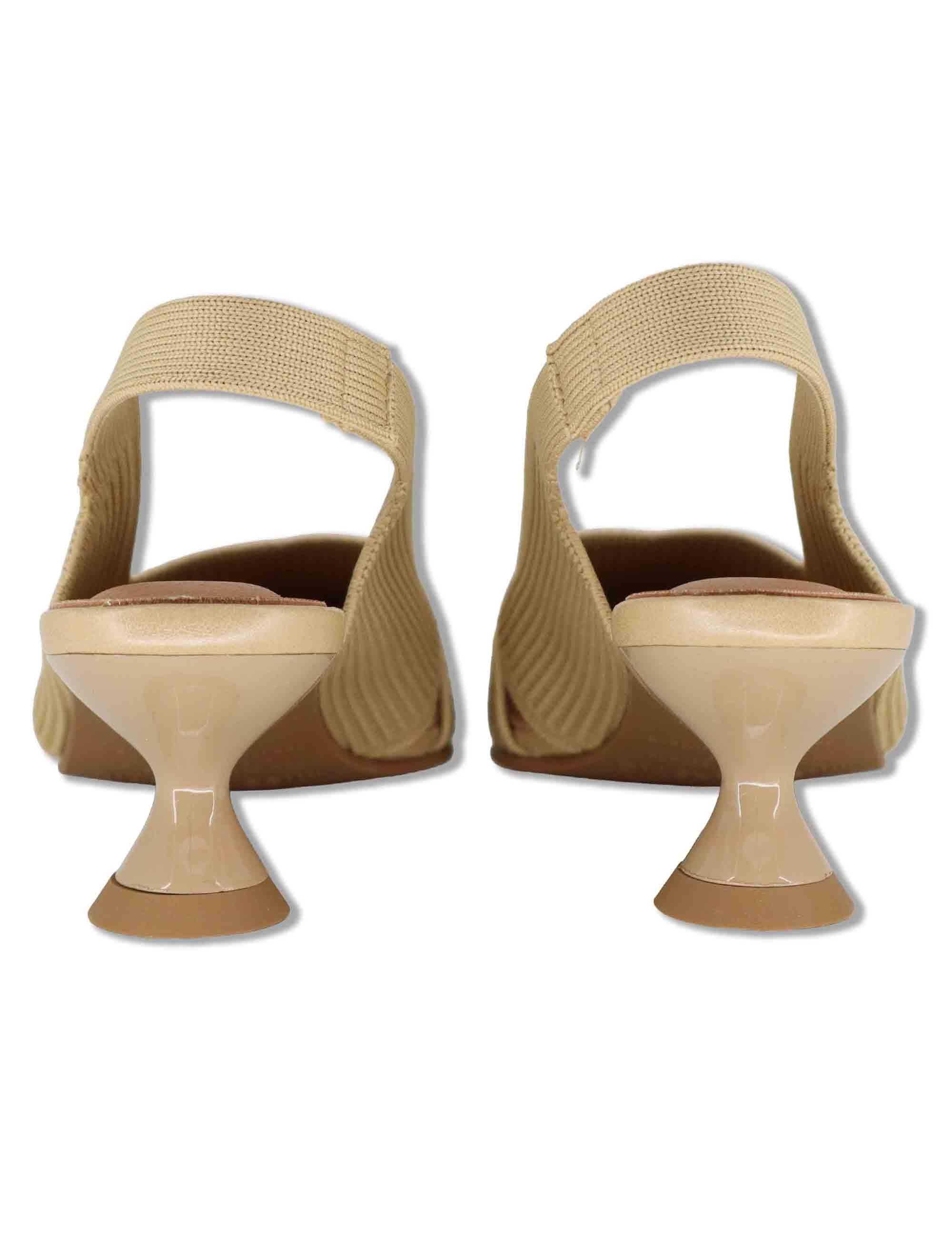 Decollete slingback D'Orsay in tessuto camel aperta ai lati tacco alto 75111 65-04 Miss Elastic 