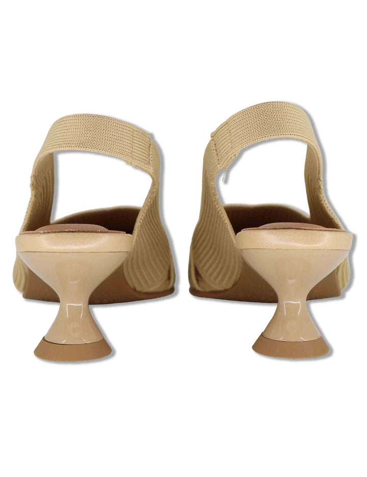 Decollete slingback D'Orsay in tessuto camel aperta ai lati tacco alto 75111 65-04 Miss Elastic 