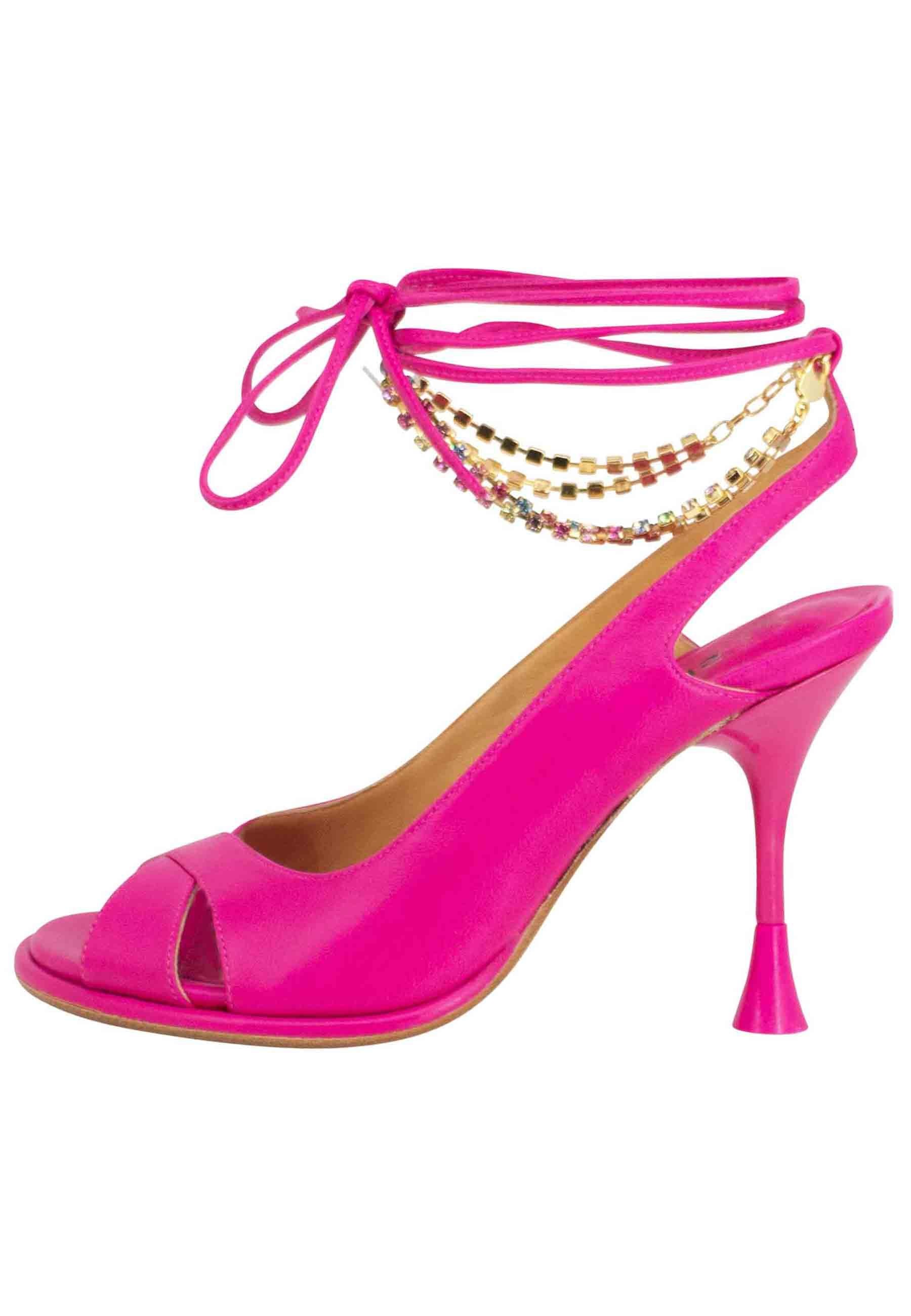 Sandali donna in pelle fuxia con tacco alto e cavigliera gioiello SP662 053 Spatarella 