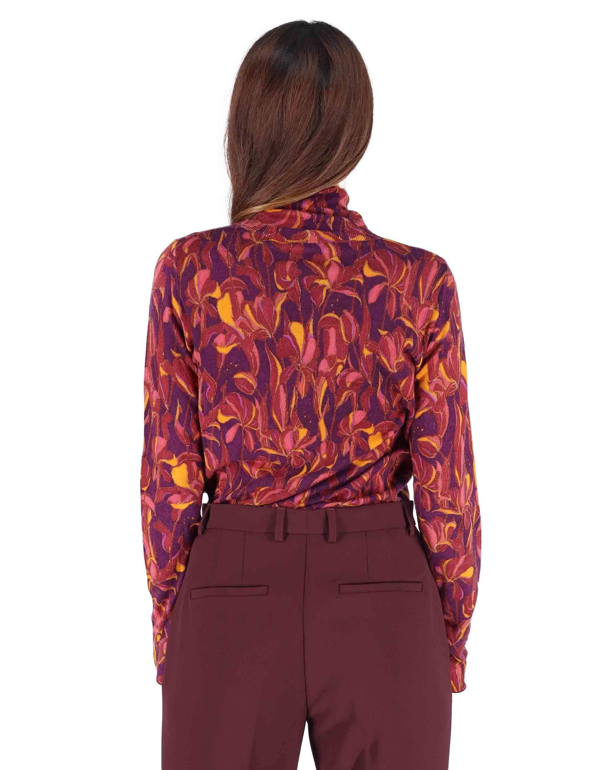 Maglioni donna Printed Knit in lana stampata bordeaux con collo alto JQ510478200 A3359 Maliparmi 