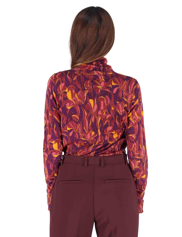 Maglioni donna Printed Knit in lana stampata bordeaux con collo alto JQ510478200 A3359 Maliparmi 