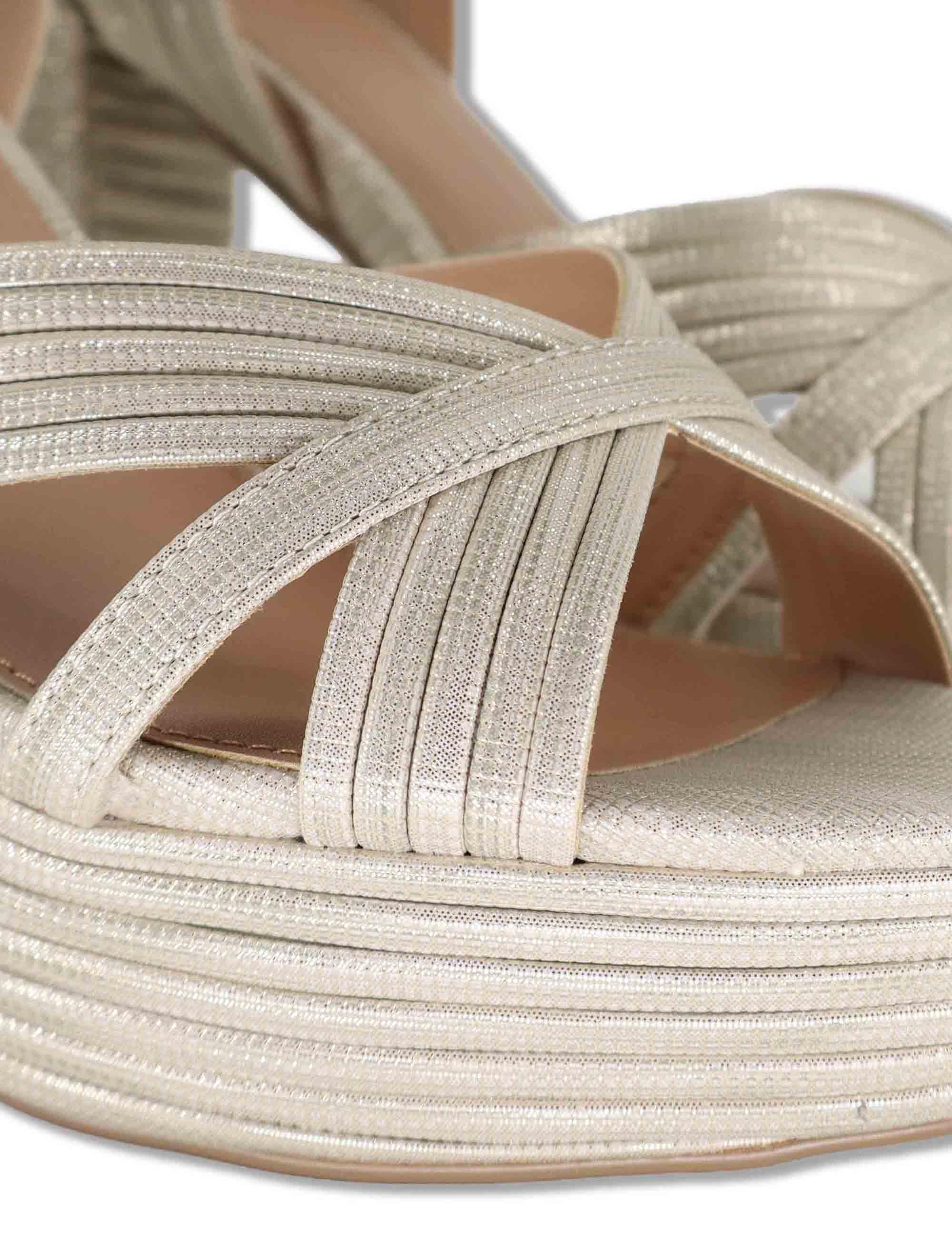 Sandali donna in rafia laminata beige con tacco alto plateau e cinturino W4700832 673Z Exe 