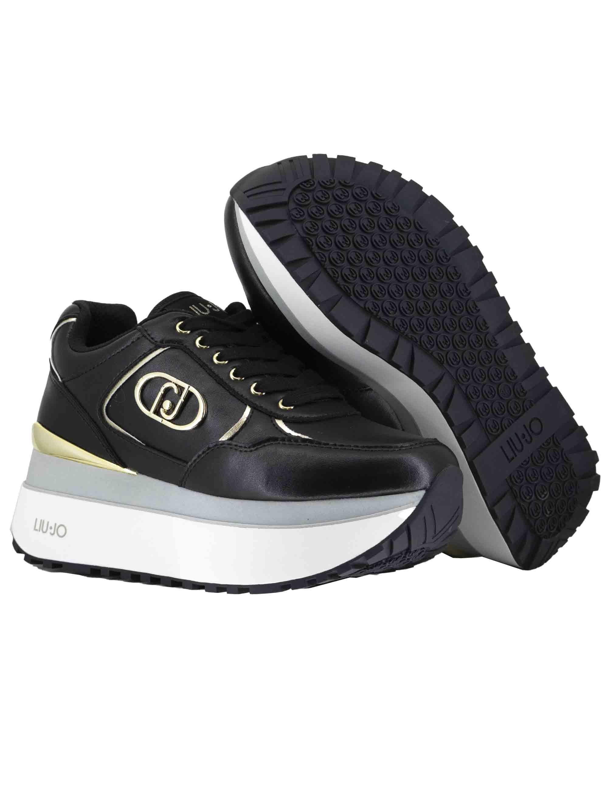 Sneakers Maxi Wonder Plus 01 in pelle nera con zeppa alta in gomma BF5011P010222222 Black Liu-Jo 