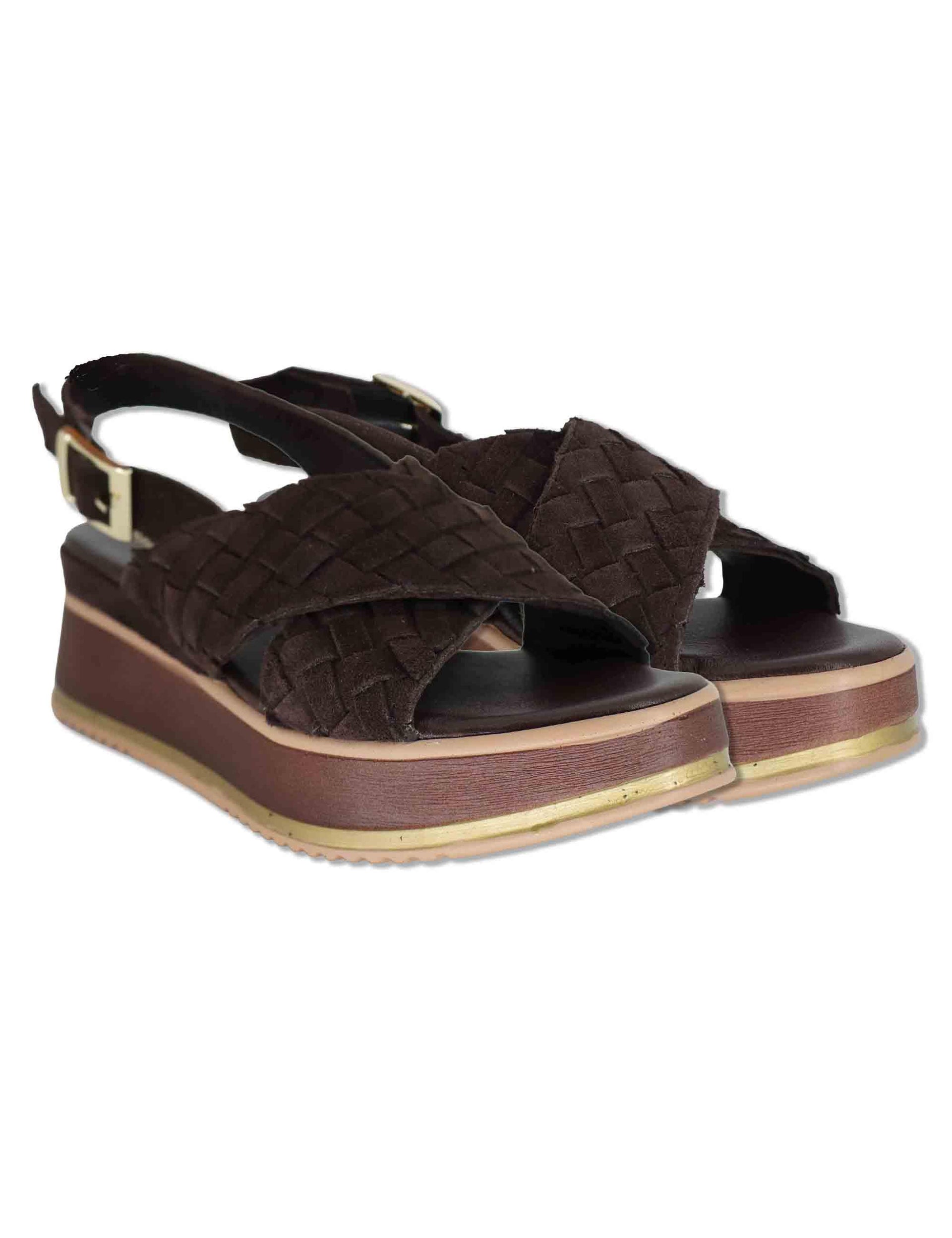 Sandali donna slingback in camoscio marrone con zeppa in gomma SP261381 014 Spatarella 
