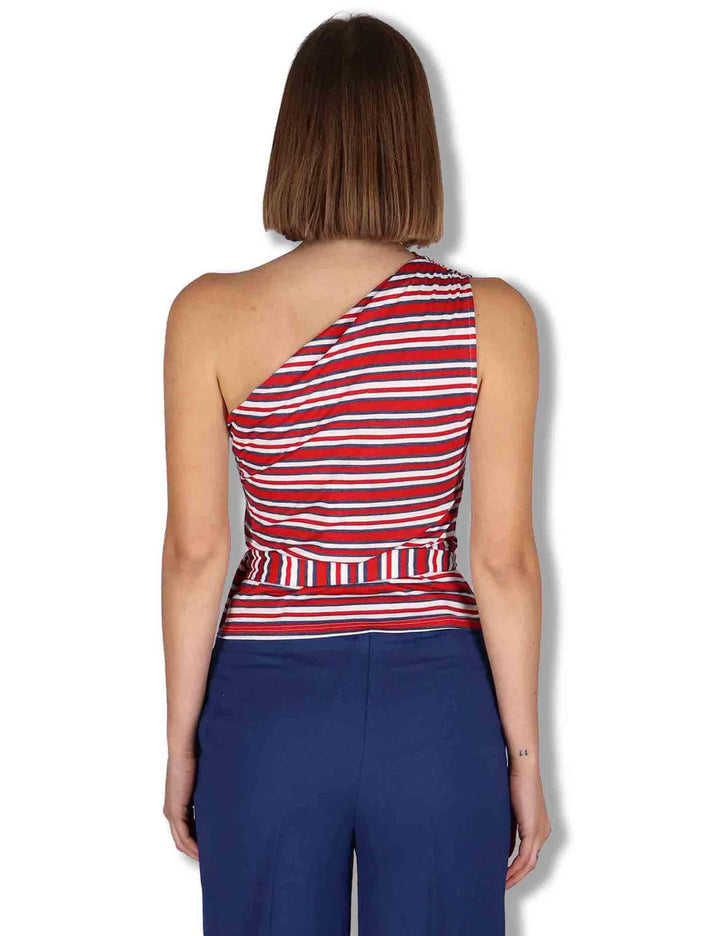 Top donna Summer Stripes in cotone blu e rosso con fusciacca JP556070676 82B30 Maliparmi 