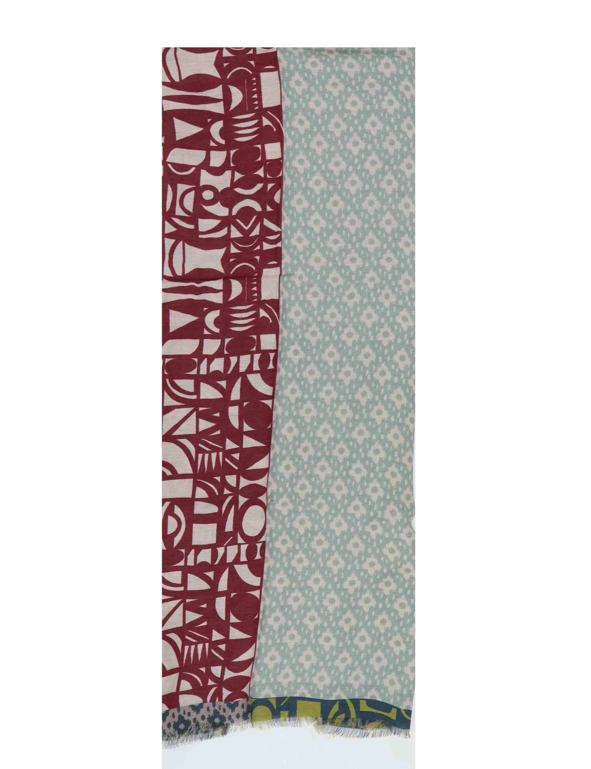 Sciarpe in misto cachemire bordeaux e beige a fantasia Donna F1094 828