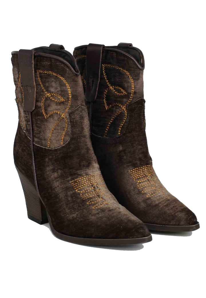 Stivaletti texani donna in velluto testa di moro con tacco alto SOFIE01 013 Zoe 