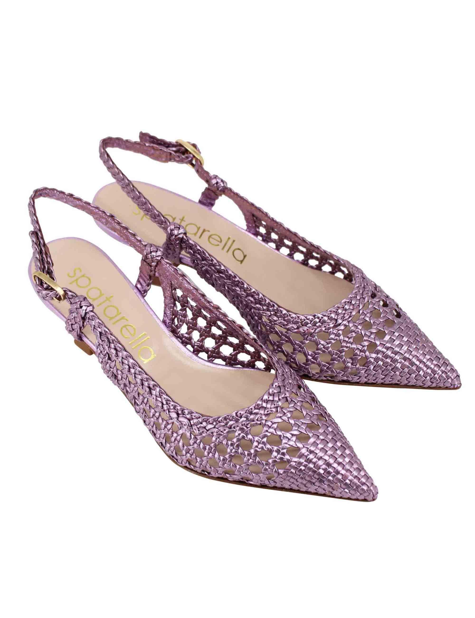 Decollete slingback donna in pelle intrecciata laminata lilla con tacco in tinta SPX1513 080 Spatarella 